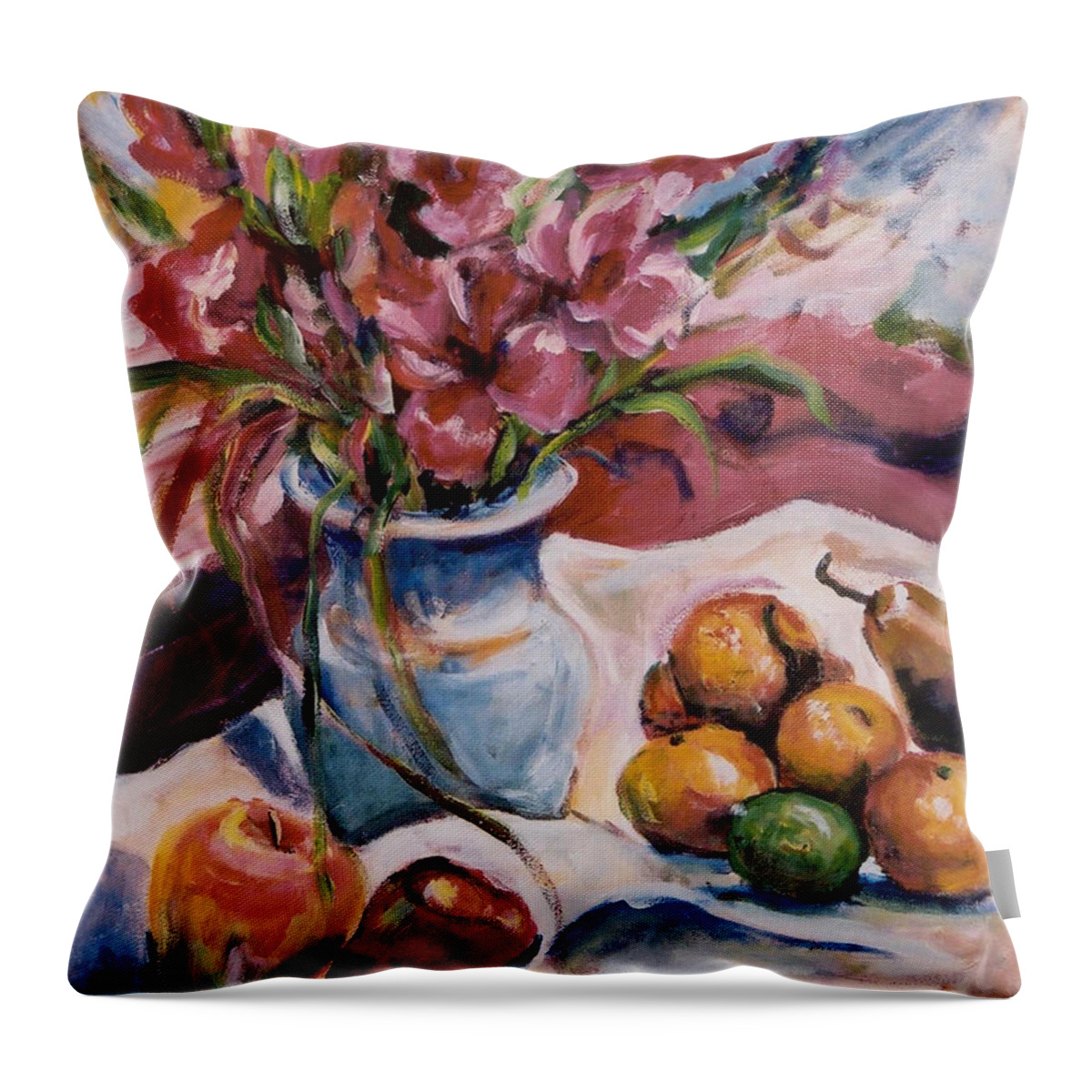Ingrid Dohm Throw Pillow featuring the painting Gladiolas by Ingrid Dohm