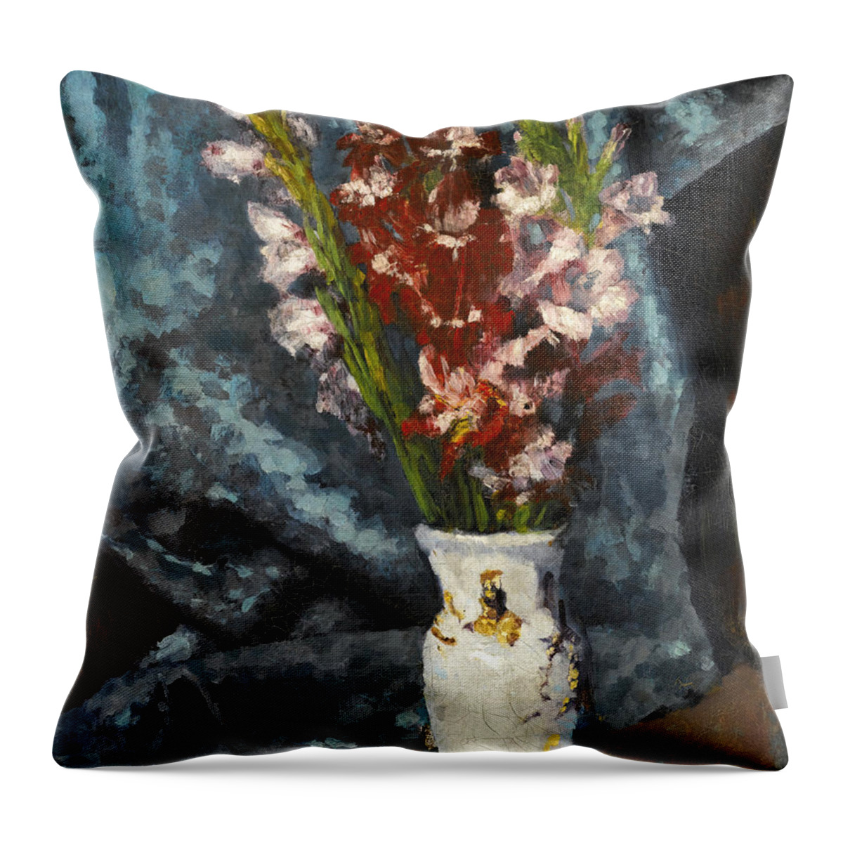 Carl Schuch Throw Pillow featuring the painting Gladioli by Carl Schuch