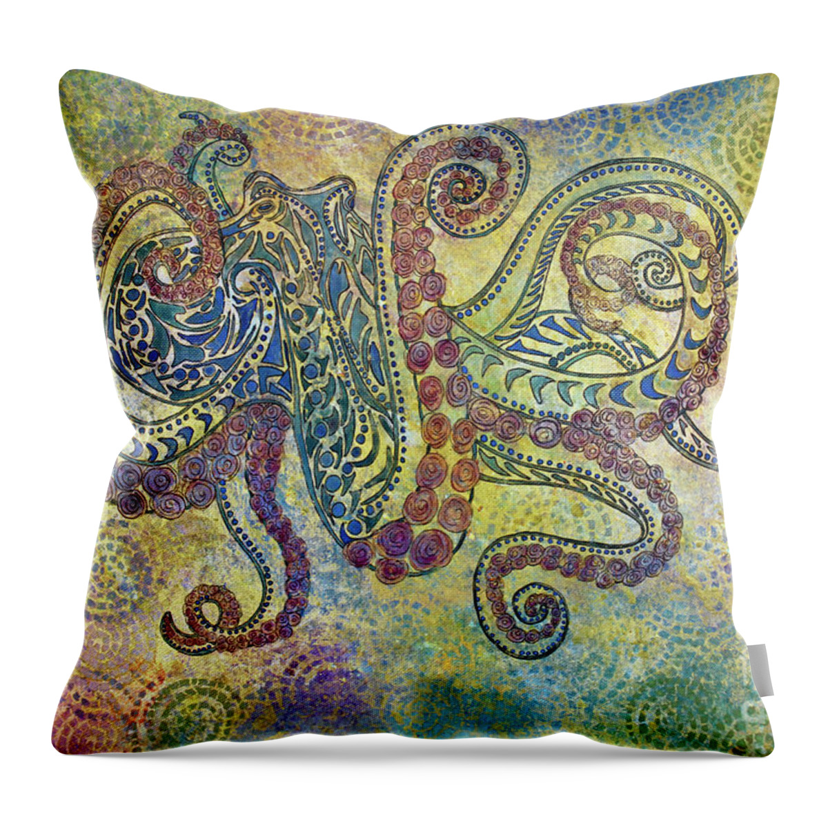 Octopus Throw Pillow featuring the painting Glass Octopus by Janet Immordino