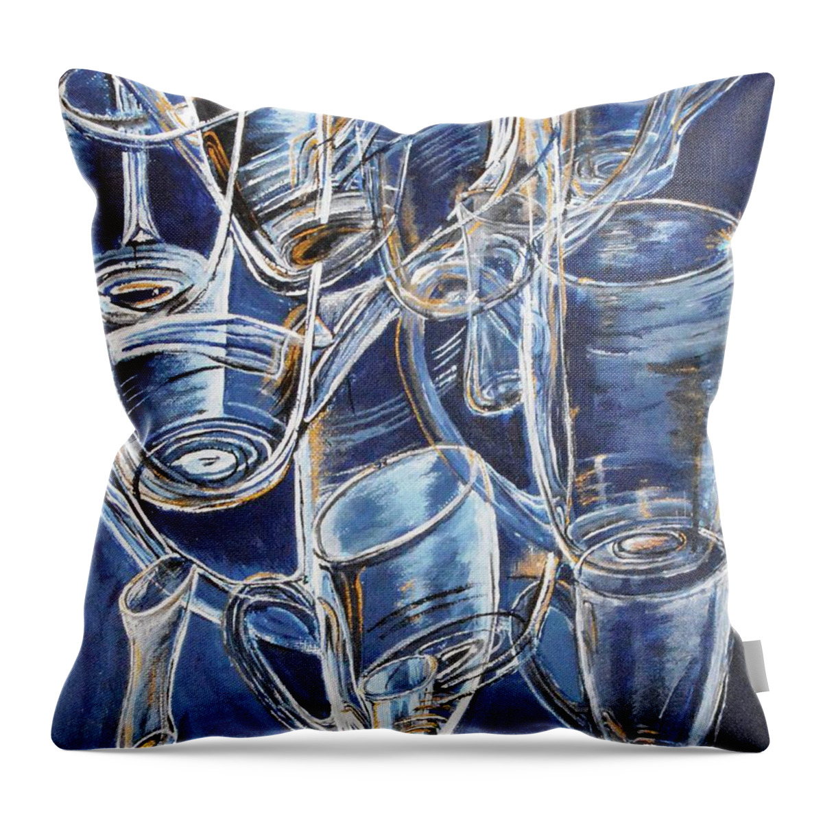 Picture Throw Pillow featuring the painting Glasses in Blue by Medea Ioseliani