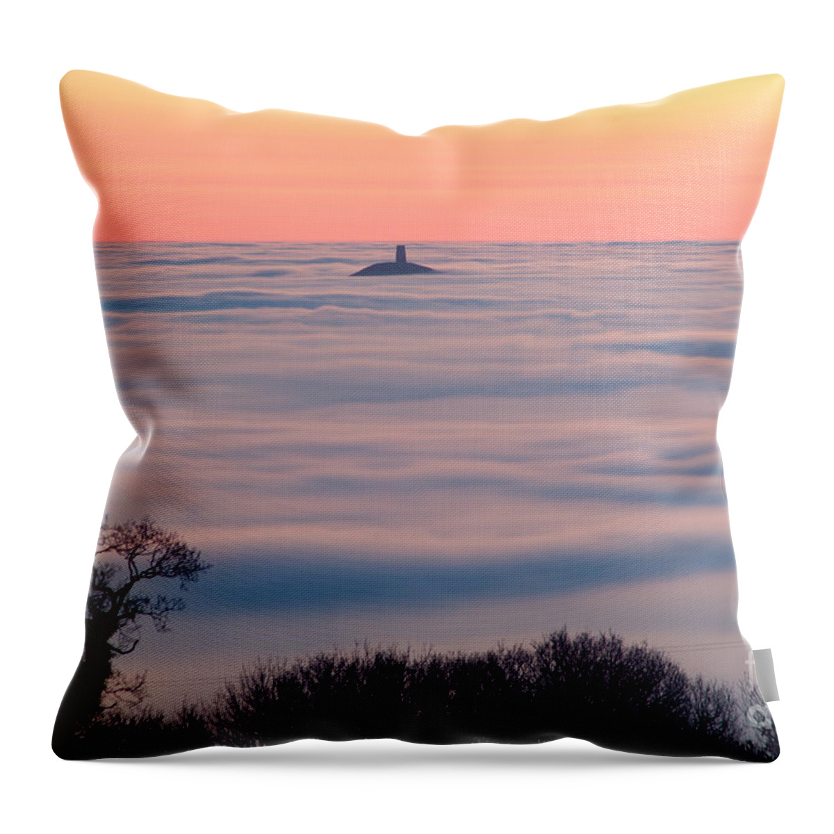 Glastonbury Tor Throw Pillow featuring the photograph Glastonbury Tor above the fog by Colin Rayner