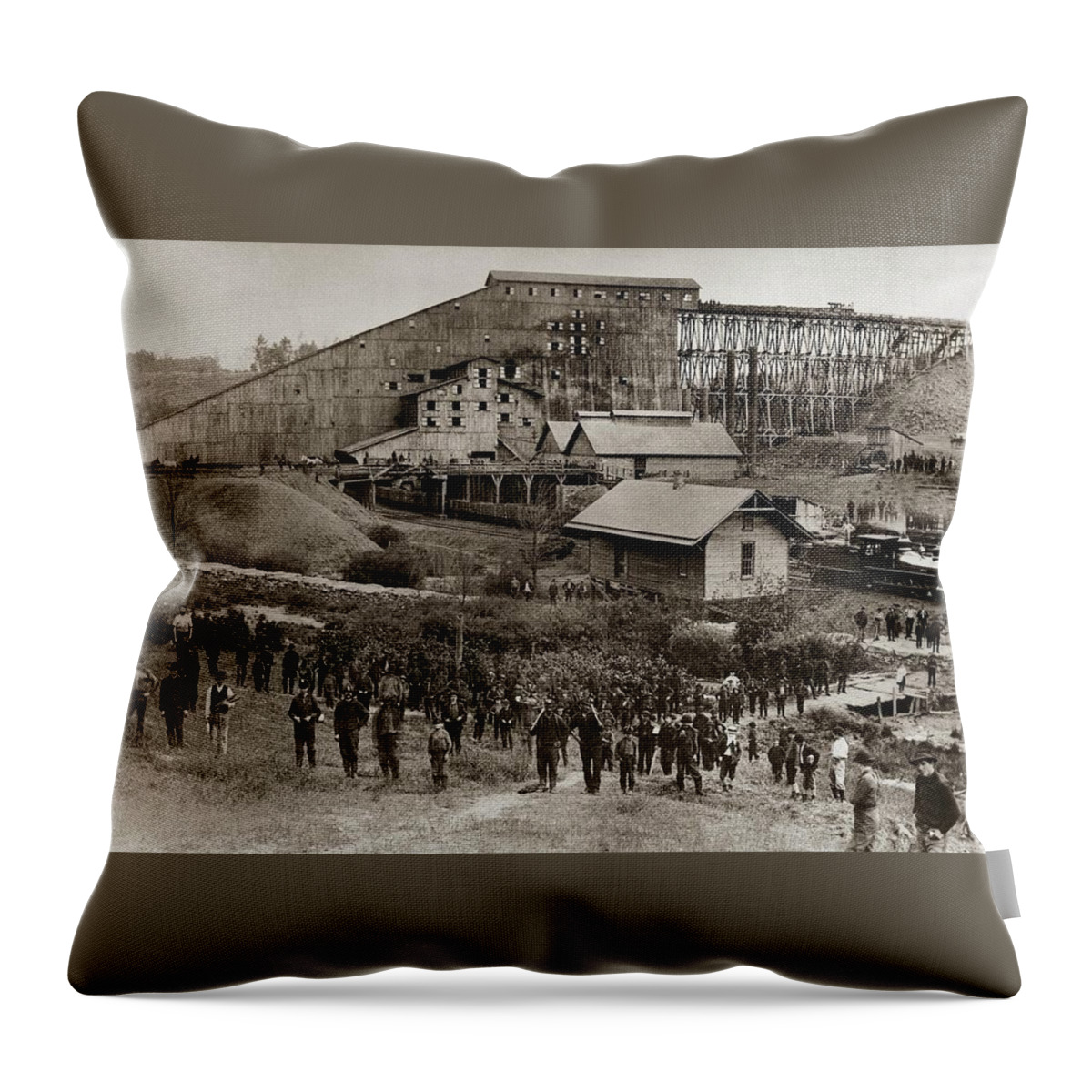 Glen Lyon Throw Pillow featuring the photograph Glen Lyon PA Susquehanna Coal Co Breaker late 1800s by Arthur Miller
