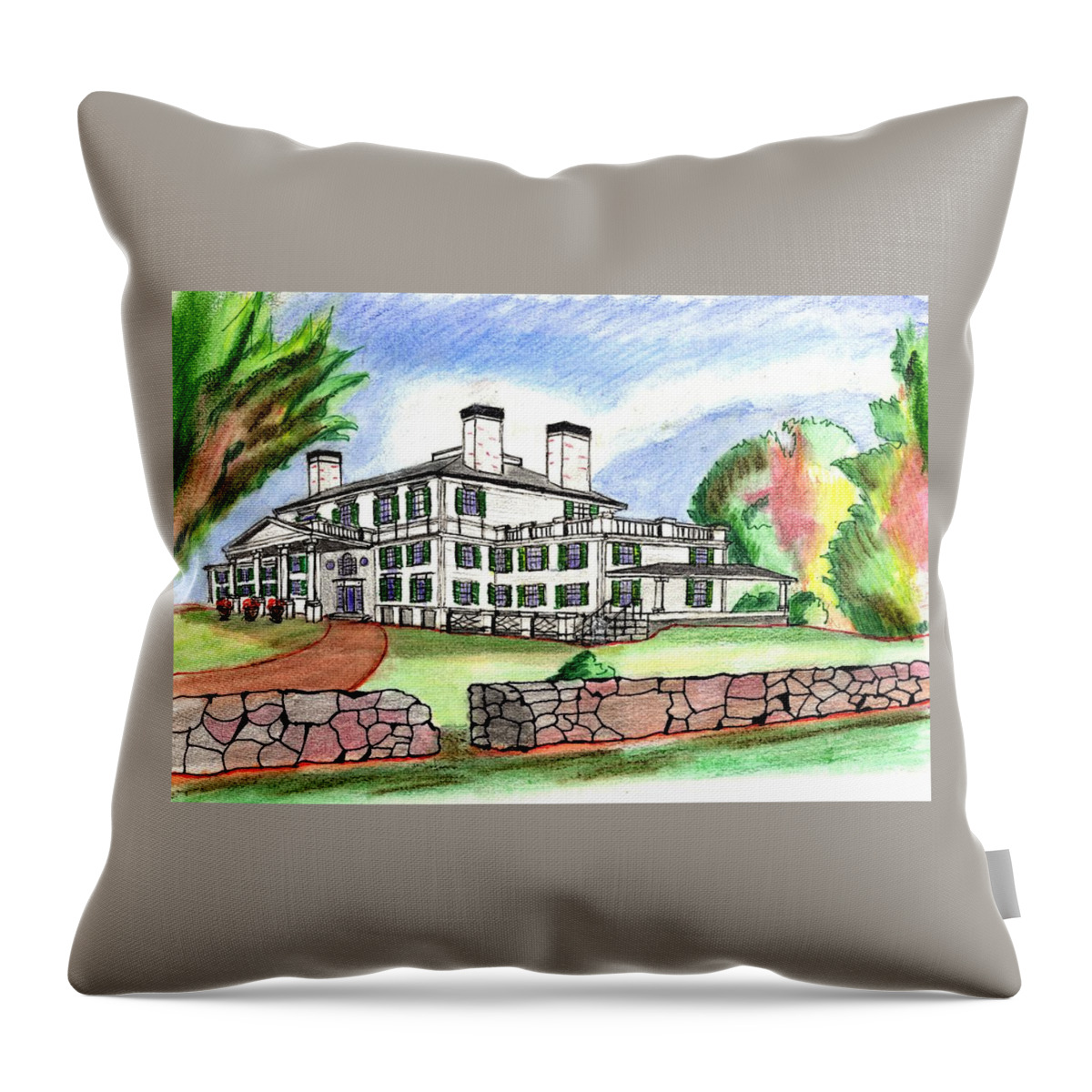 Paul Meinerth Artist Throw Pillow featuring the drawing Glen Magna Farms Danvers by Paul Meinerth