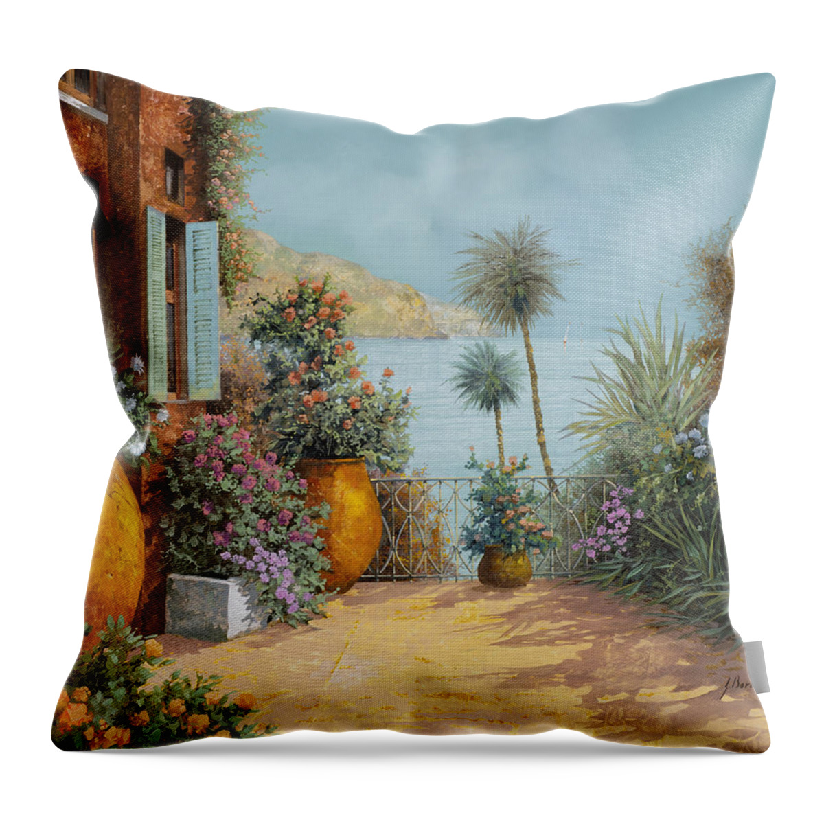 Seascape Throw Pillow featuring the painting Gli Otri Sul Terrazzo by Guido Borelli