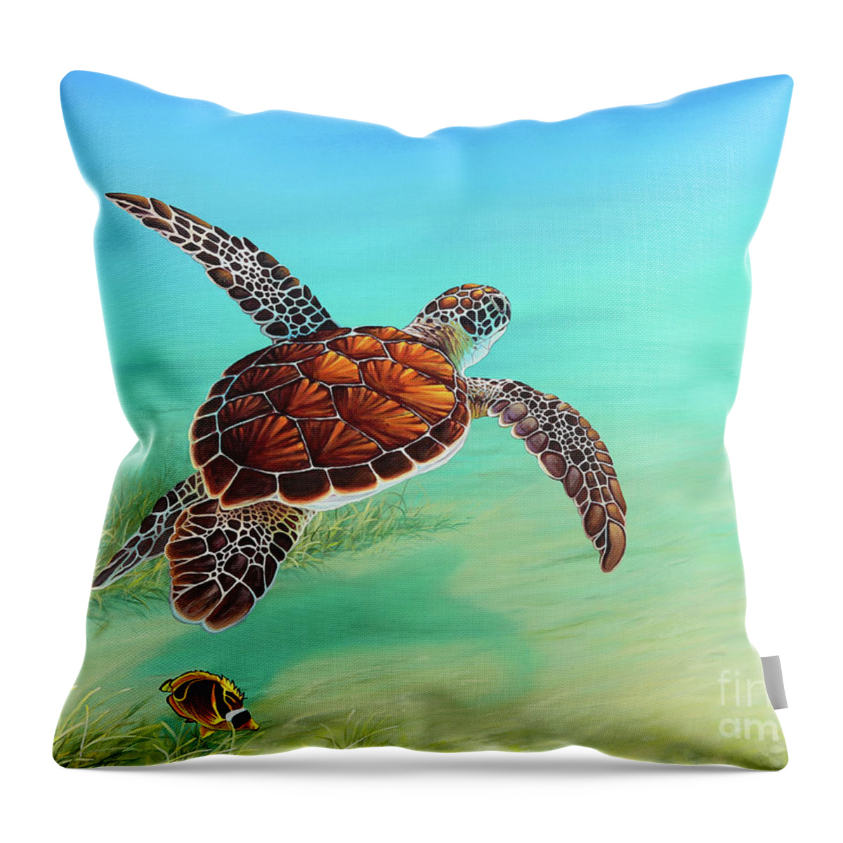 Sea Turtle Throw Pillow featuring the painting Gliding Through the Sea by Joe Mandrick