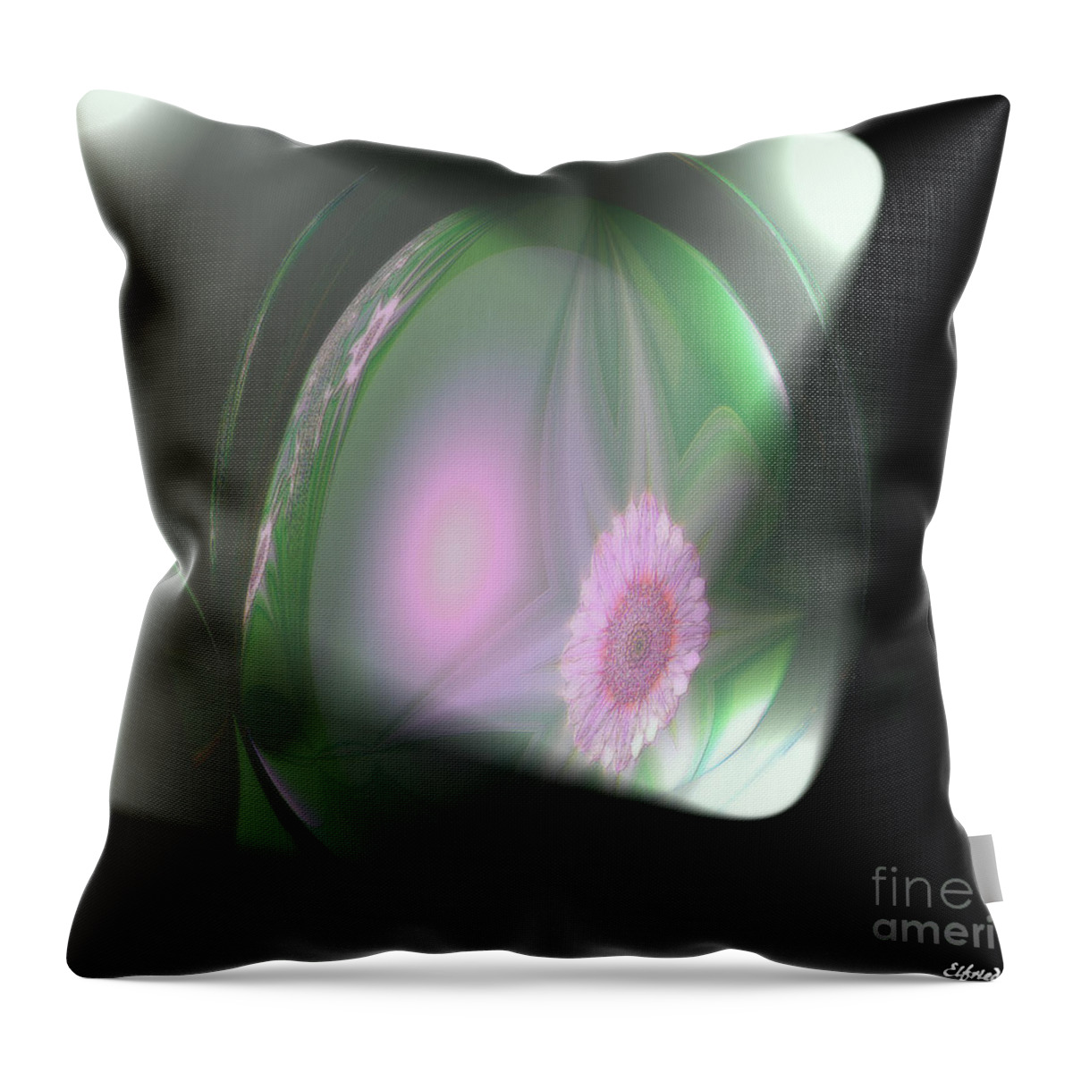 Flower Pink Green Pastels Dark Background Shaded Digital Creation From Original Photo Throw Pillow featuring the mixed media Glimpse by Elfriede Fulda