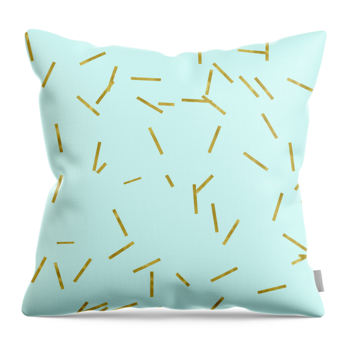 Stix Throw Pillow featuring the digital art Glitter confetti on aqua gold pick up sticks pattern by Tina Lavoie