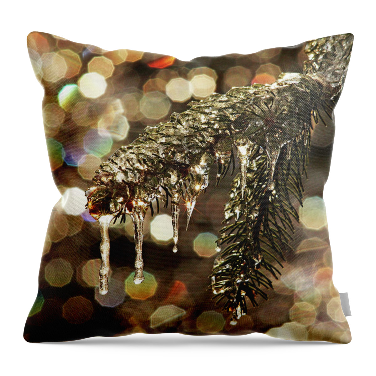 Spruce Tree Throw Pillow featuring the photograph Glitzy Nature by Debbie Oppermann