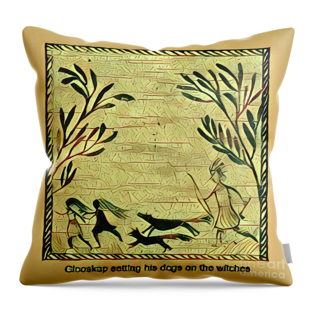 Leland Throw Pillow featuring the digital art Glooscap and the Witches by Art MacKay
