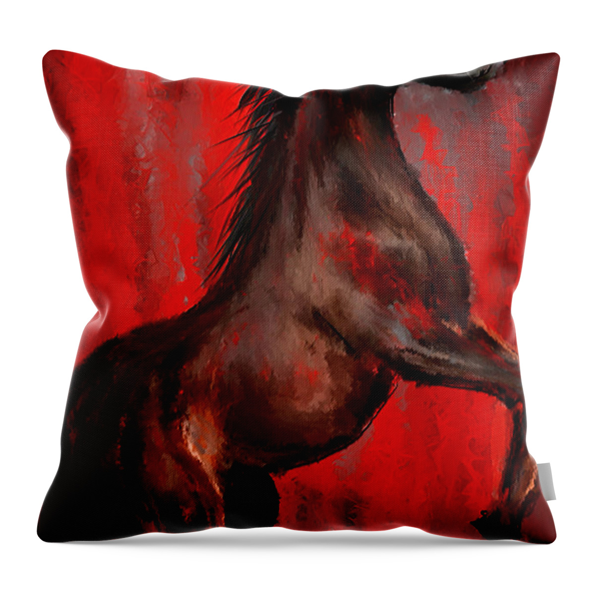 Abstract Arabian Horse Art Throw Pillow featuring the painting Glorious Red - Arabian Horse Painting by Lourry Legarde