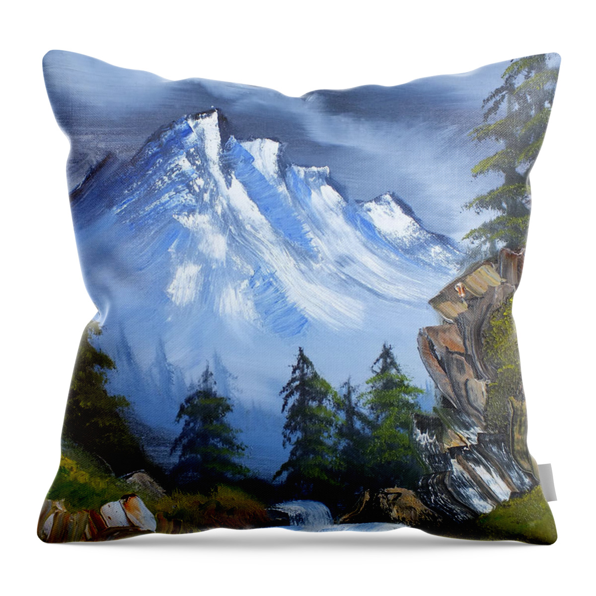 Snow Throw Pillow featuring the painting Glory Mountain by Yenni Harrison