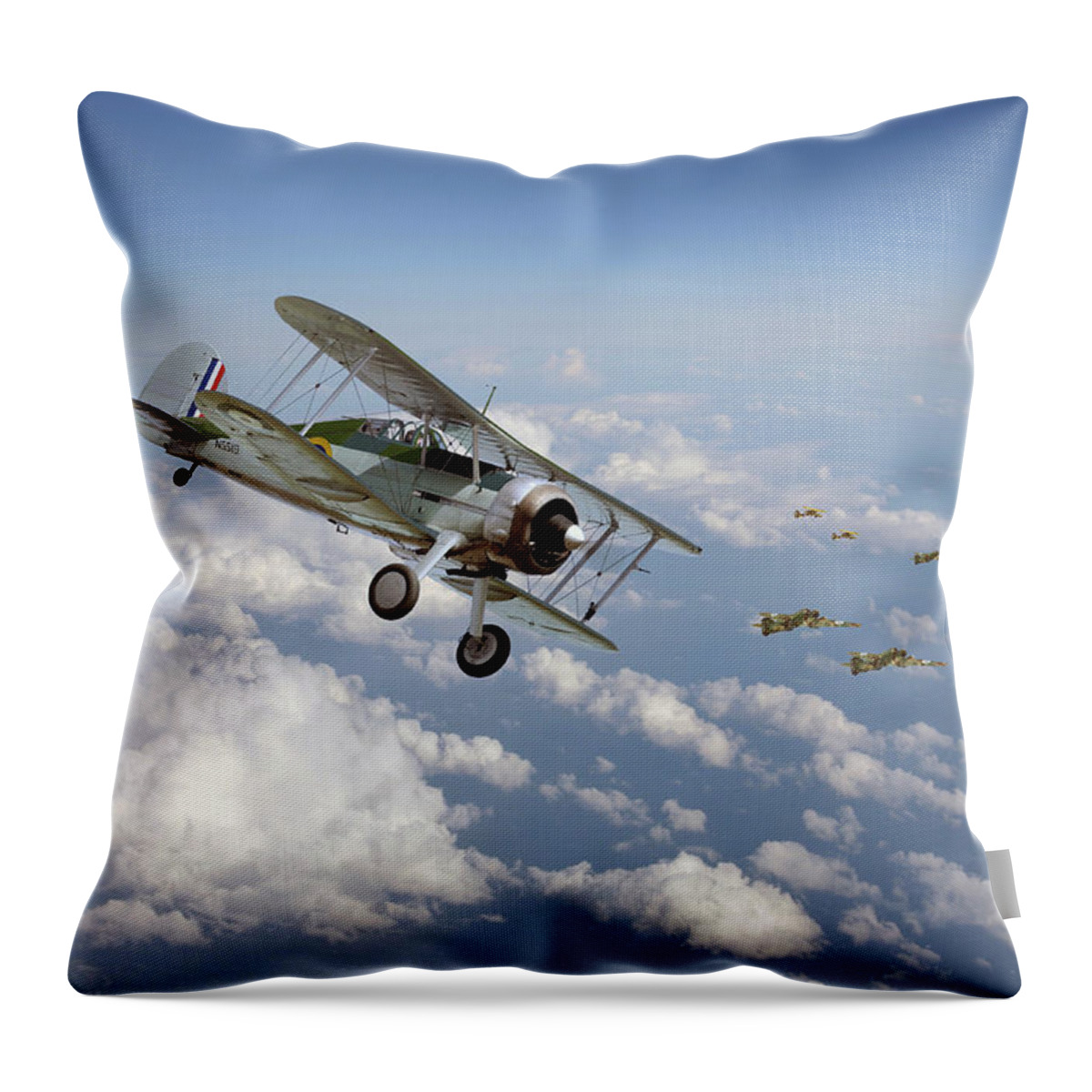 Aircraft Throw Pillow featuring the digital art  Gladiator - Malta Defiant by Pat Speirs