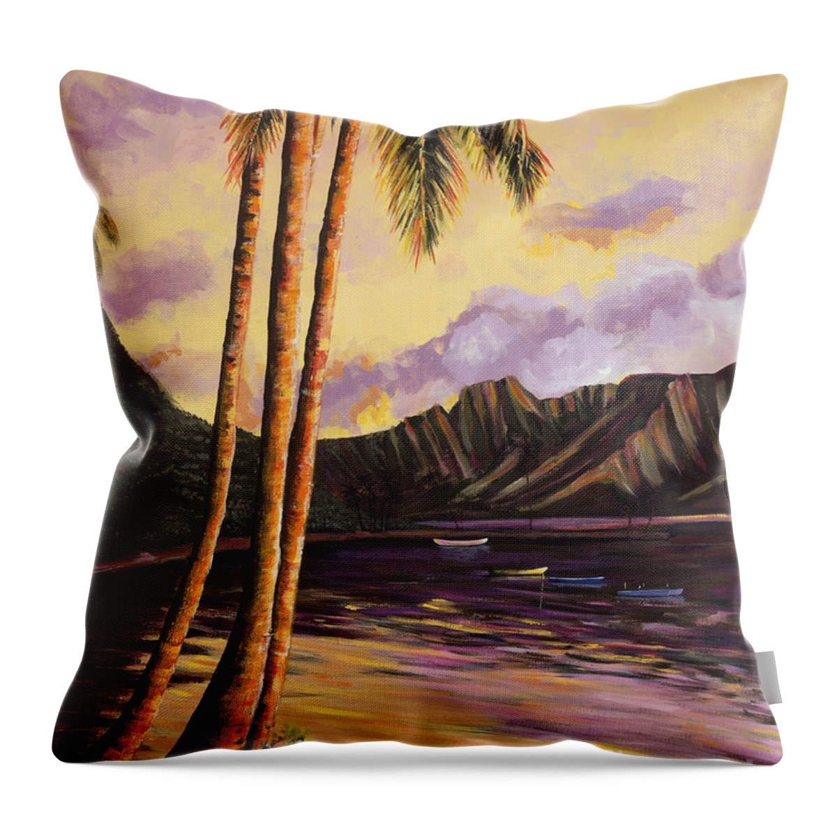 Acrylic Throw Pillow featuring the painting Glowing Kualoa Diptych 1 of 2 by Patti Bruce - Printscapes