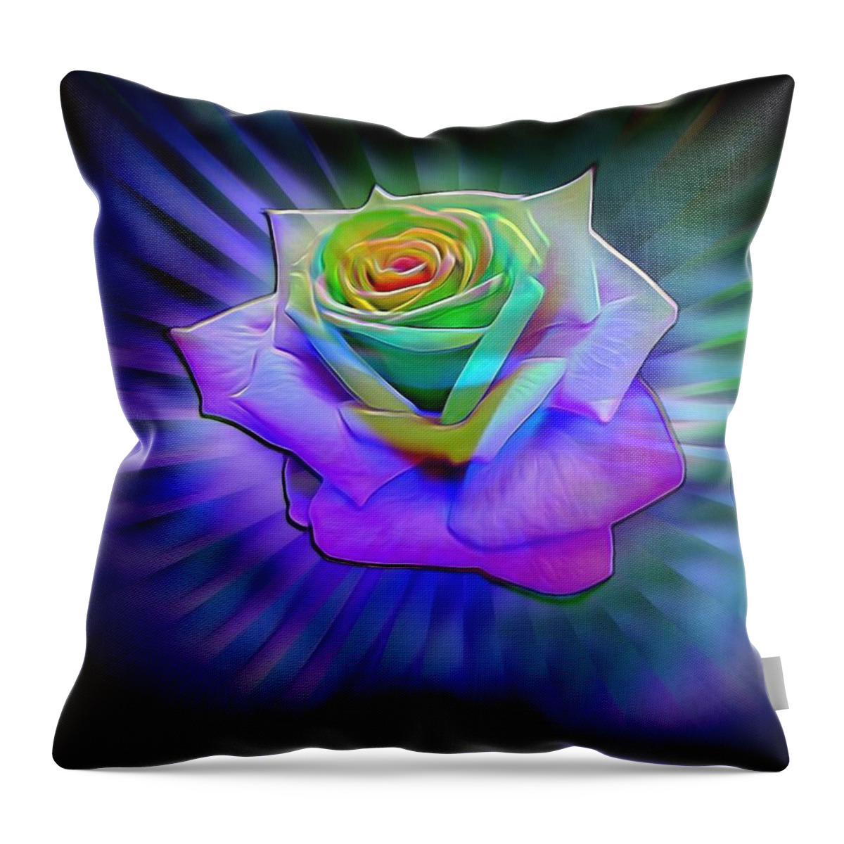 Glowing Throw Pillow featuring the digital art Glowing Neon Rose by Lilia S