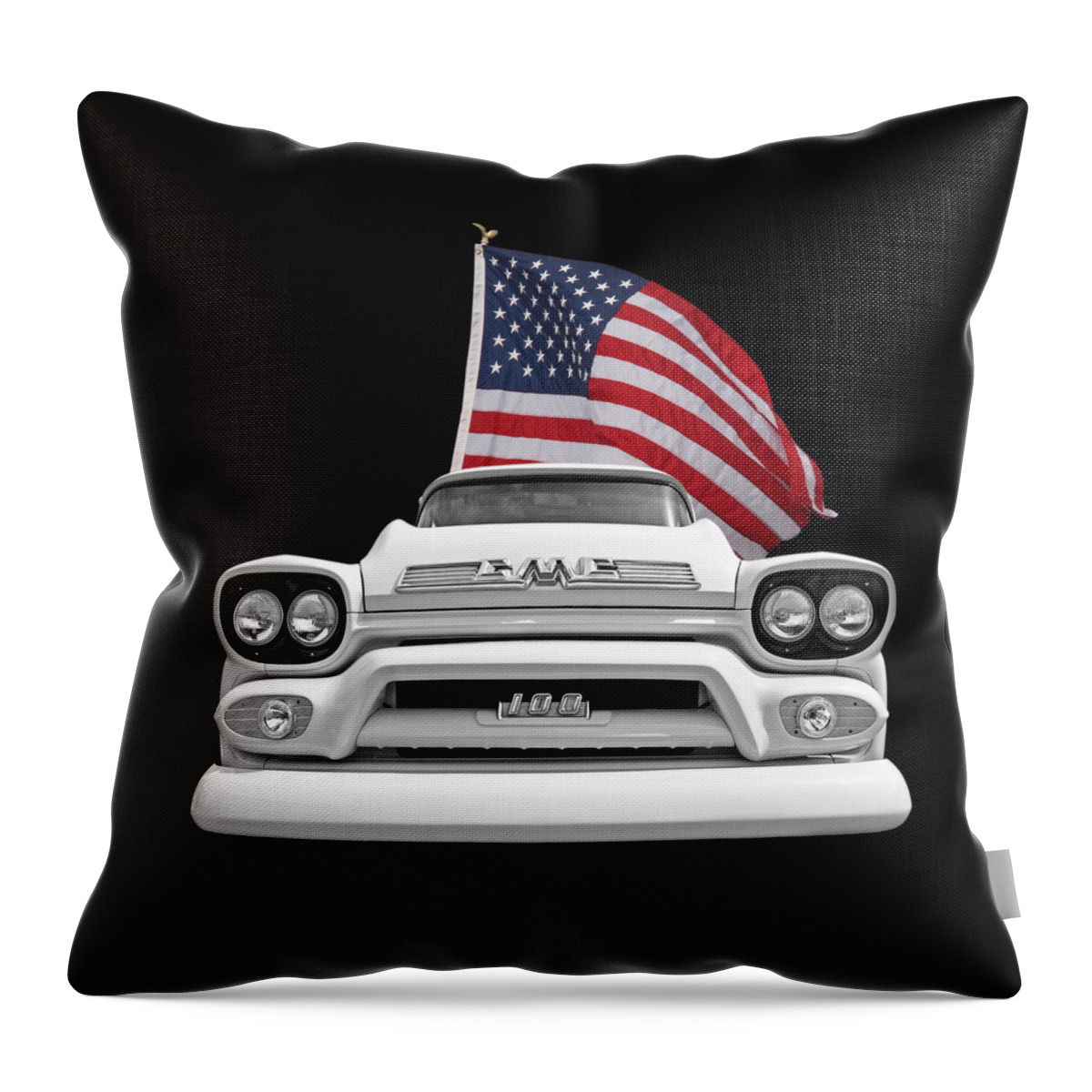 Gmc Truck Throw Pillow featuring the photograph GMC Pickup With US Flag by Gill Billington
