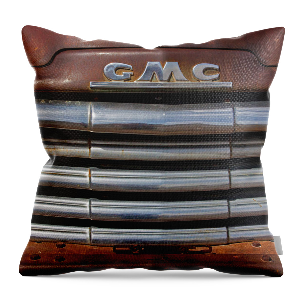 Gmc Throw Pillow featuring the photograph GMC Truck Grille-Signed-#0933 by J L Woody Wooden