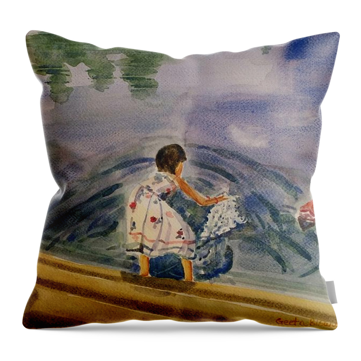 Paperboat Throw Pillow featuring the painting Go baby go Watercolor painting by Geeta Yerra