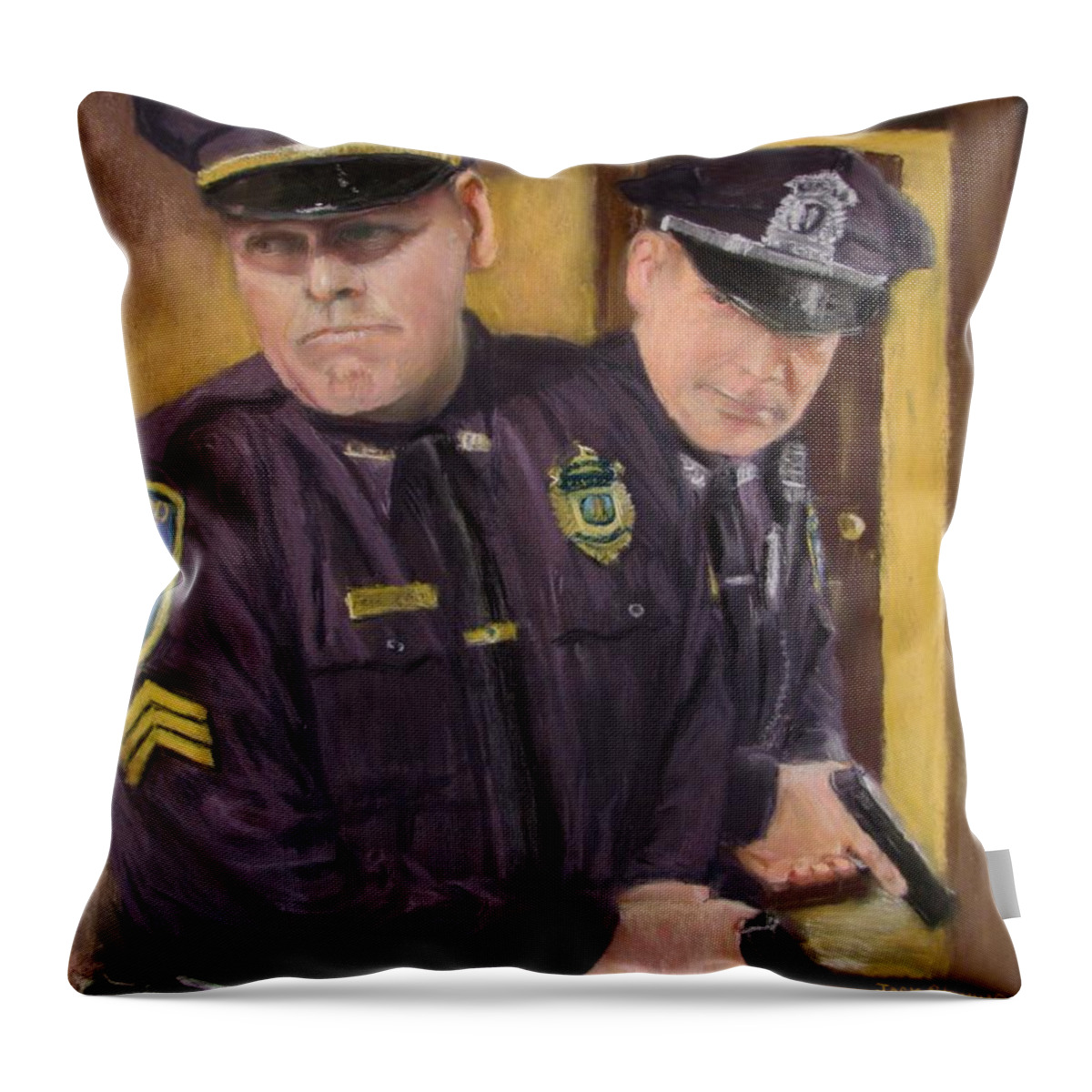 Law Enforcement Throw Pillow featuring the painting Go on Three...1....2.... by Jack Skinner
