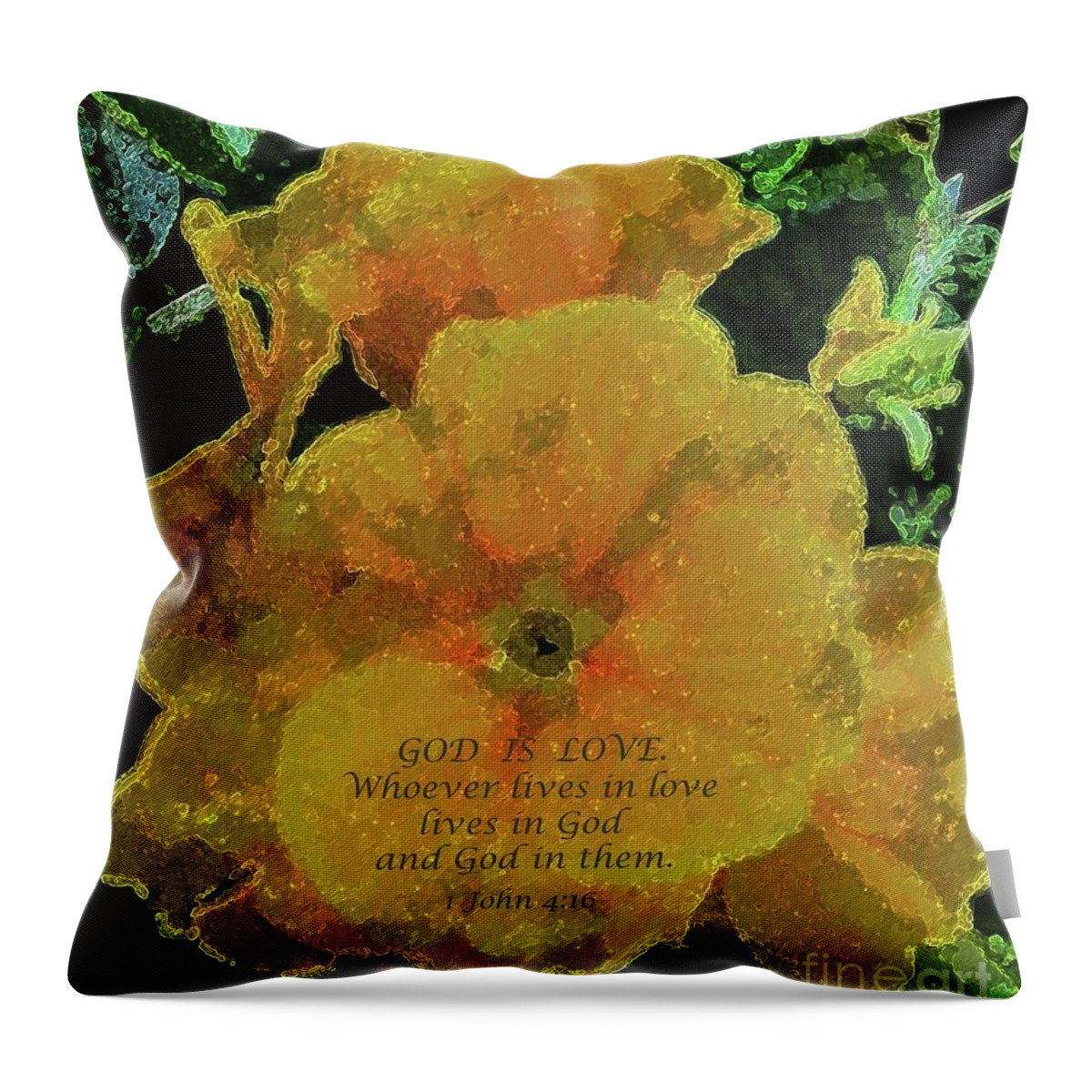 Glowing Yellow Primroses Throw Pillow featuring the painting God is Love by Hazel Holland