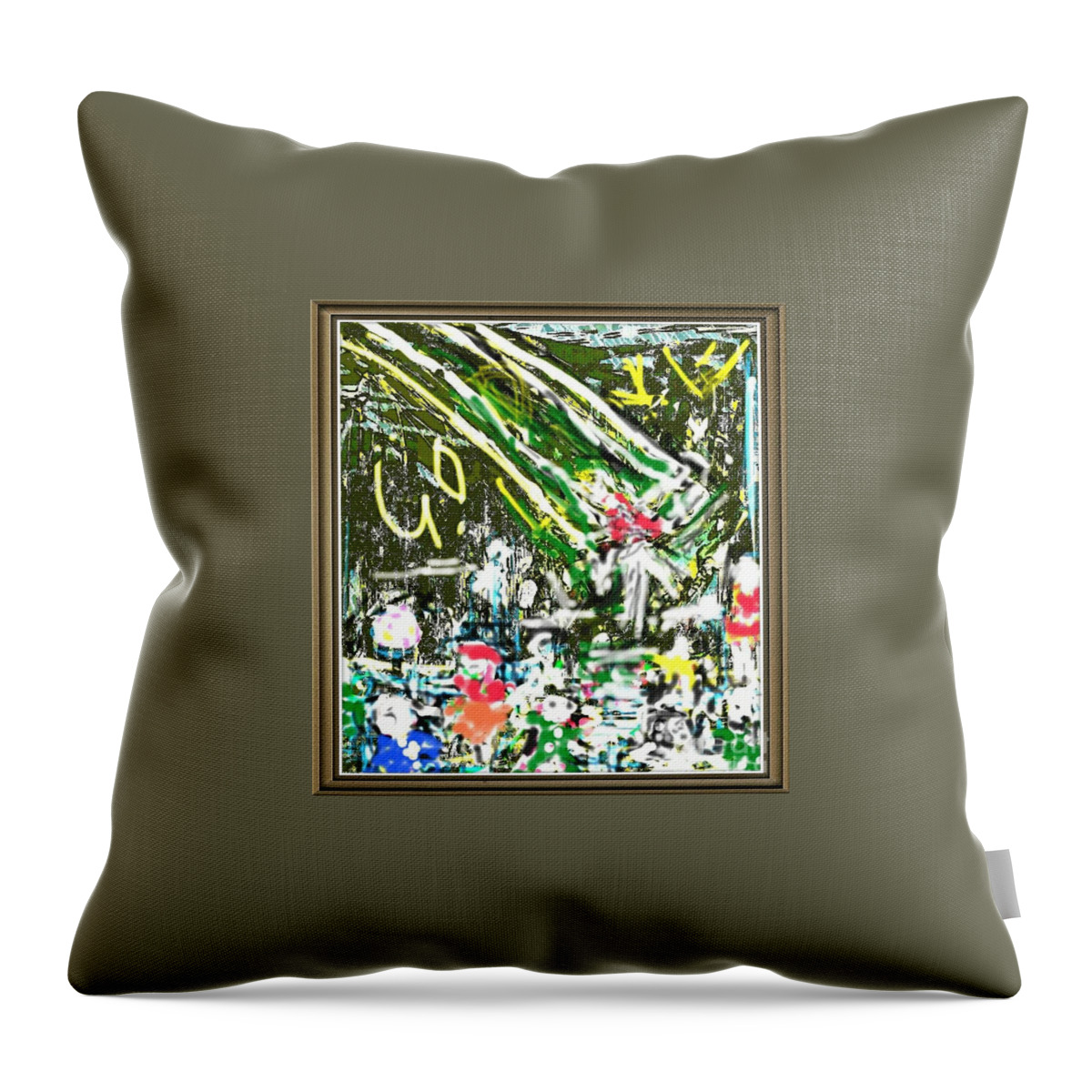 Abstract Throw Pillow featuring the painting God lives at the children park by Subrata Bose