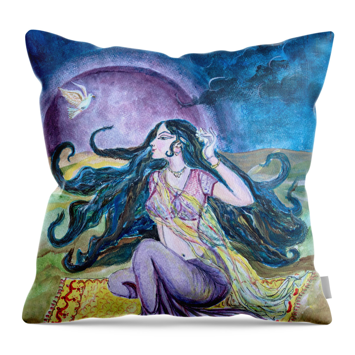 Goddess Throw Pillow featuring the painting Goddess of peace by Sarabjit Singh