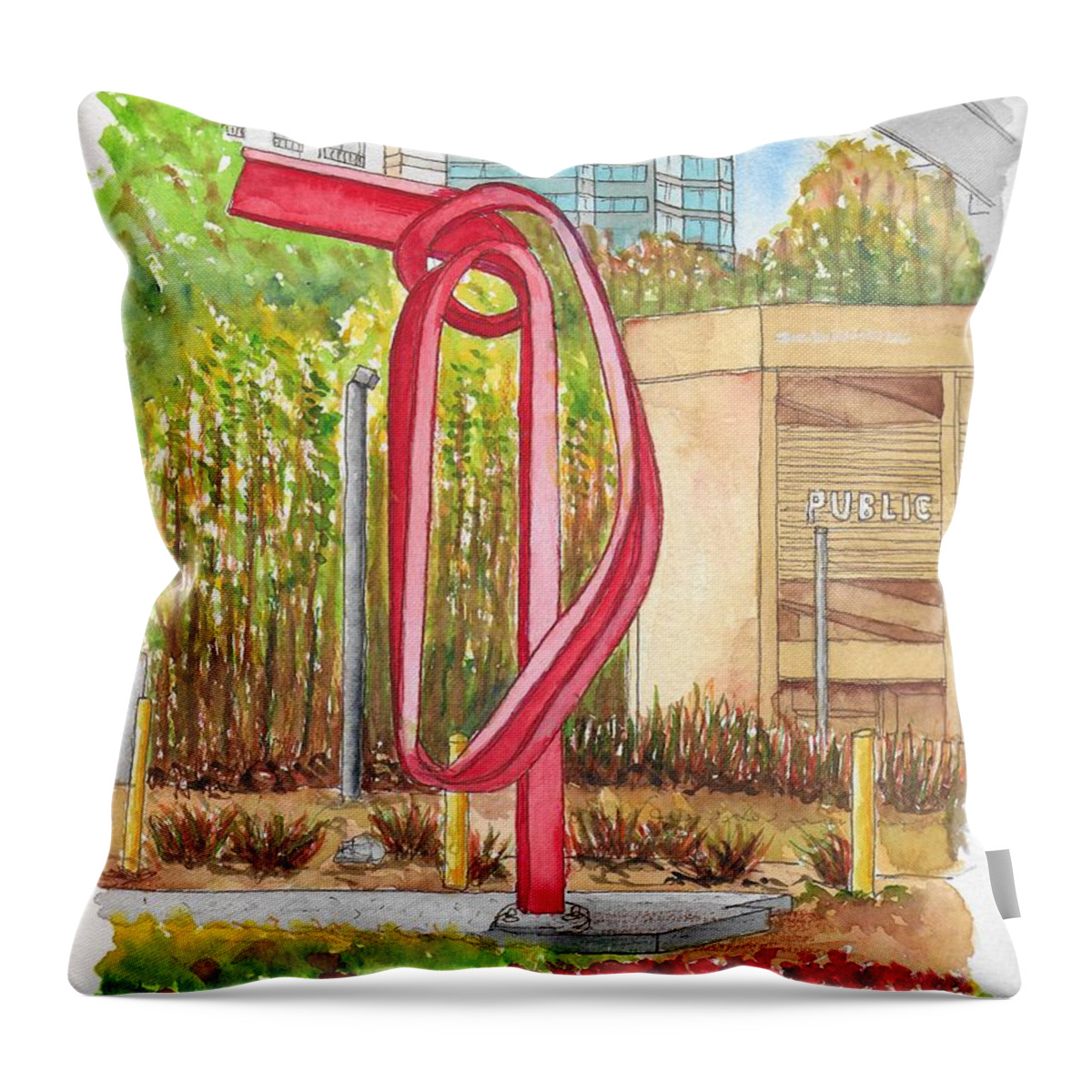 Godot Throw Pillow featuring the painting Godot, sculpture by Bret Price in Century City, California by Carlos G Groppa