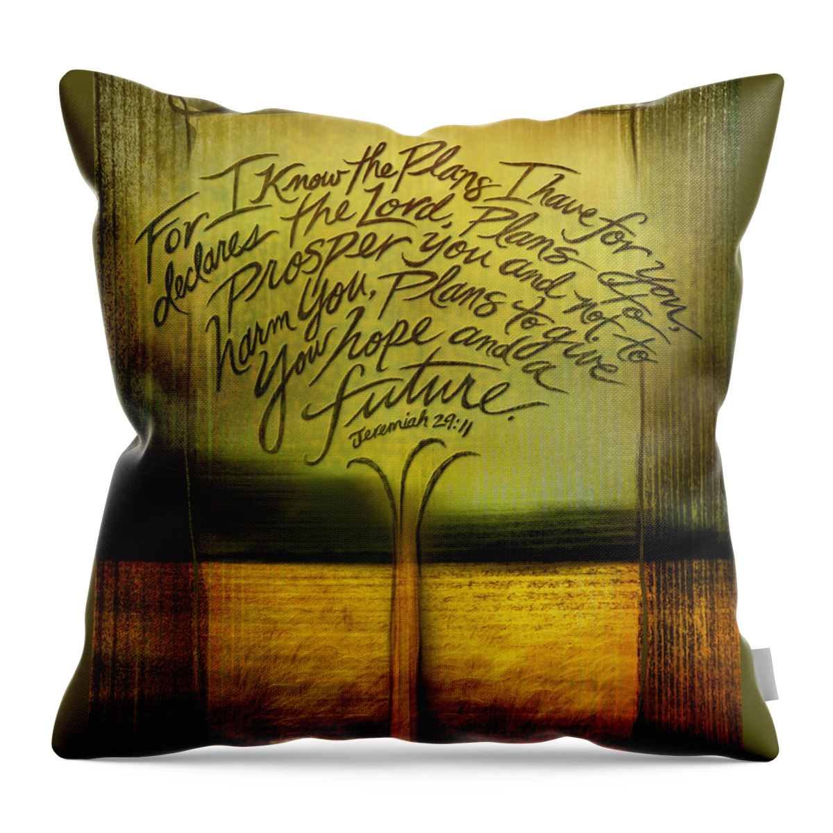 Jeremiah 29:11 Artwork Throw Pillow featuring the mixed media God's Plans by Shevon Johnson