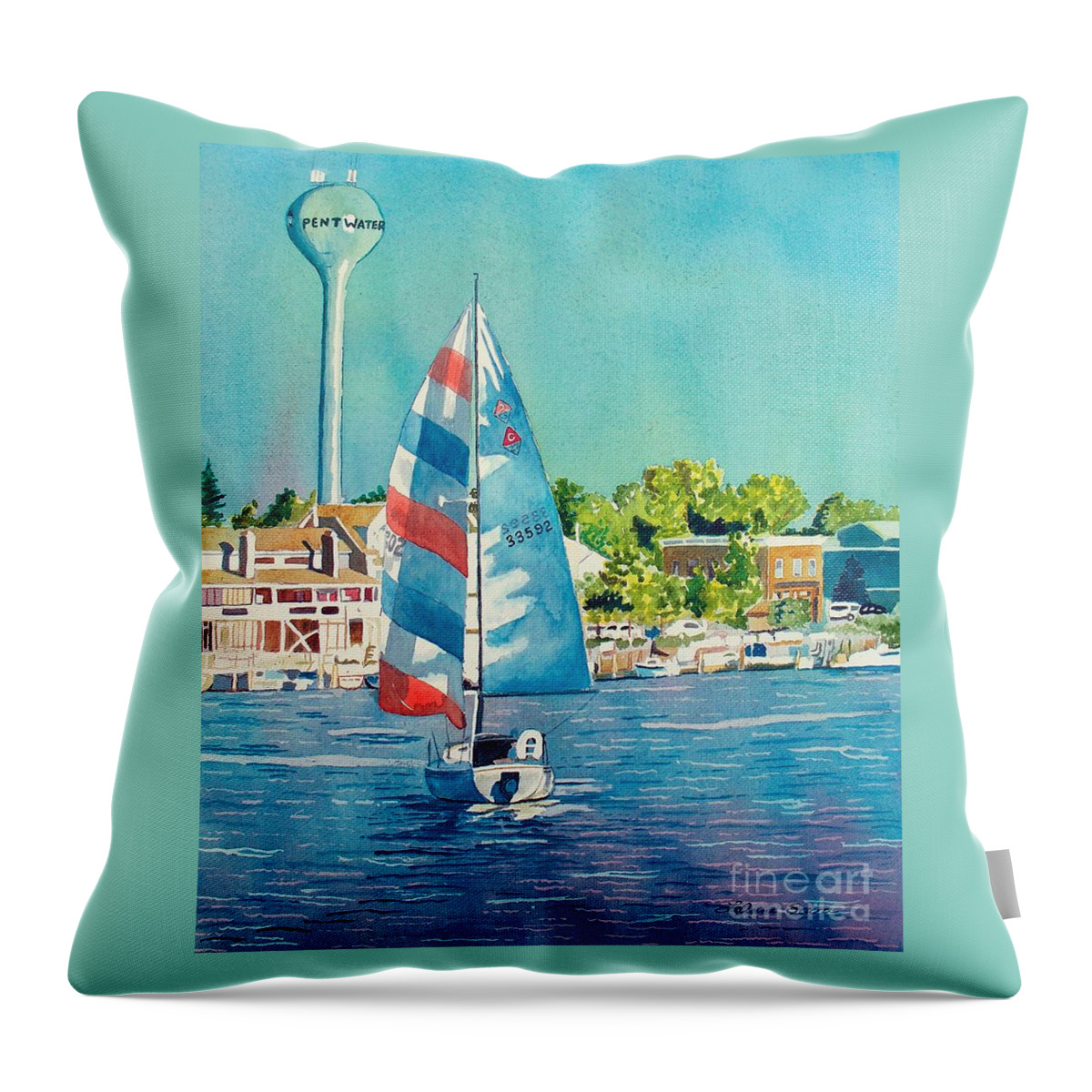 Sailboats Throw Pillow featuring the painting Going Home by LeAnne Sowa