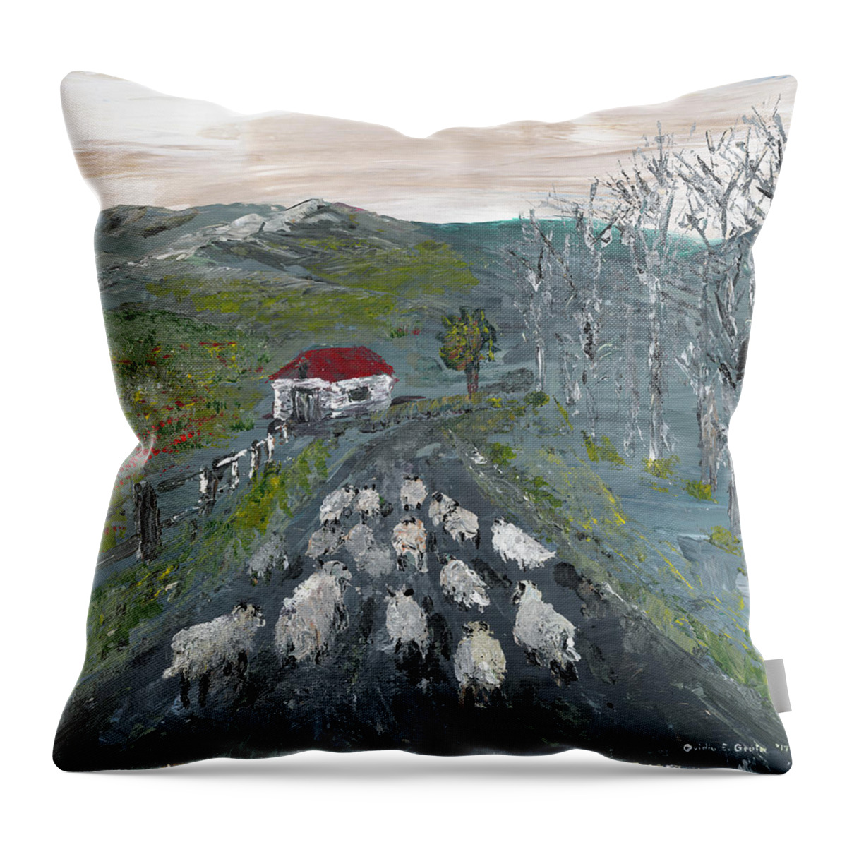 Landscape Throw Pillow featuring the painting Going Home by Ovidiu Ervin Gruia