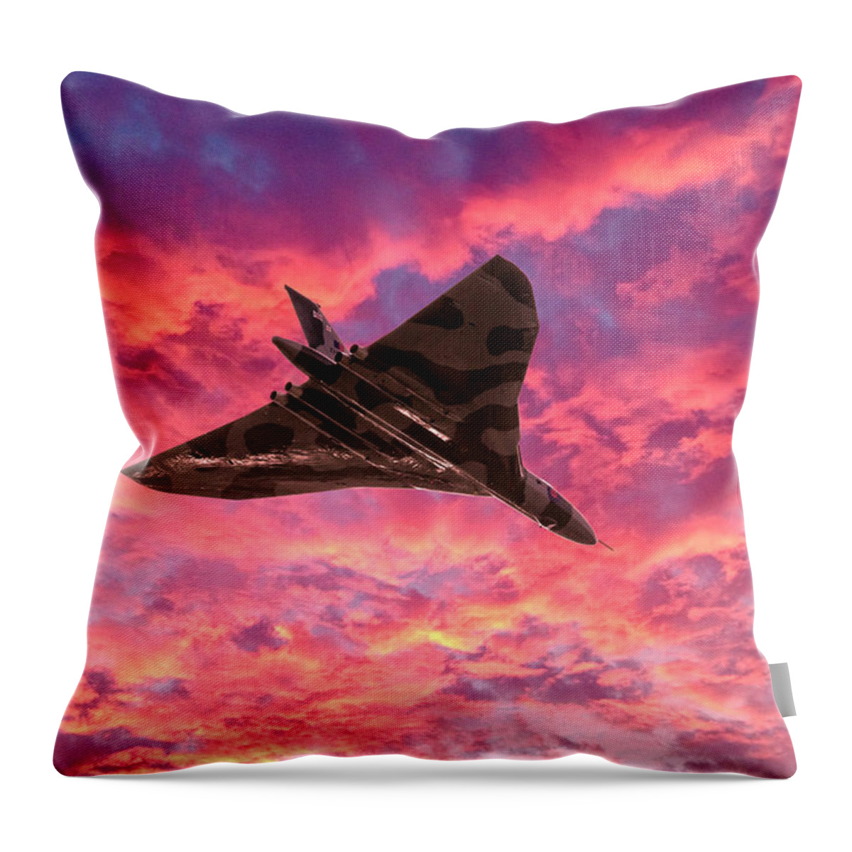 Avro Vulcan Throw Pillow featuring the photograph Going out in a blaze of glory by Gary Eason