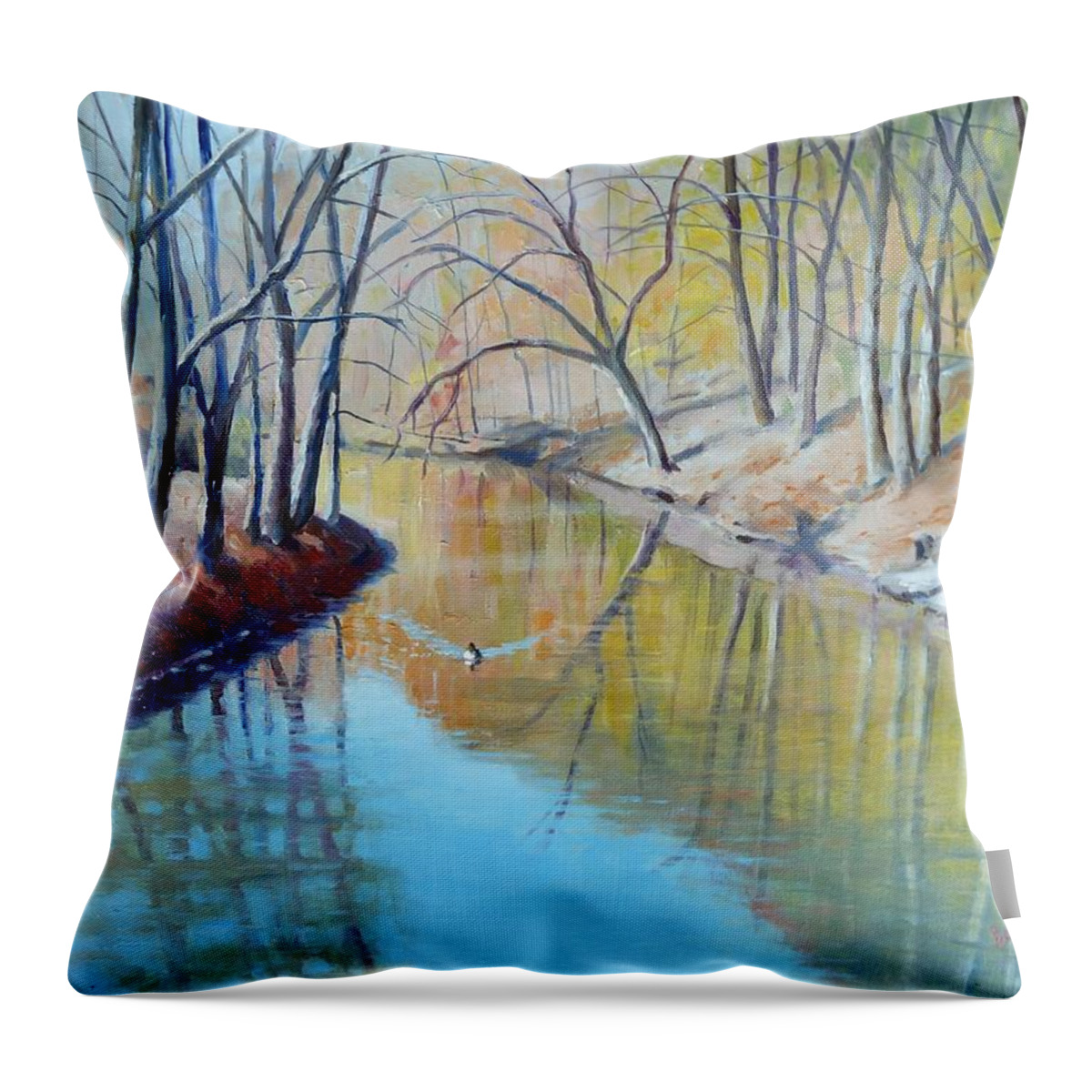 Fall Throw Pillow featuring the painting Going Solo by Bonita Waitl