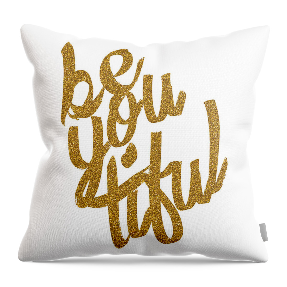 Beautiful Throw Pillow featuring the digital art Gold 'Beyoutiful' Typographic Poster by Jaime Friedman