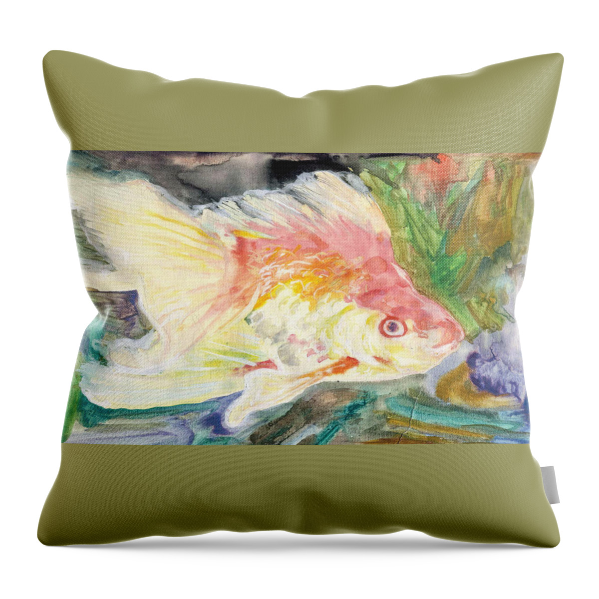Gold Fish Throw Pillow featuring the painting Gold Fish with Purple by Dan McGibbon