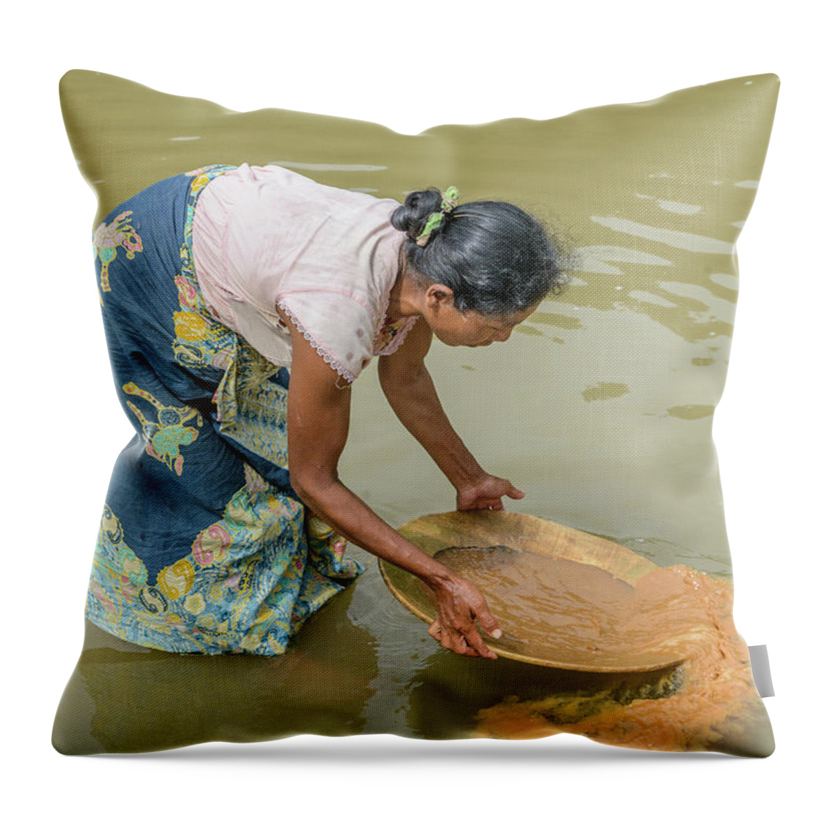 People Throw Pillow featuring the photograph Gold Panning 2 by Werner Padarin