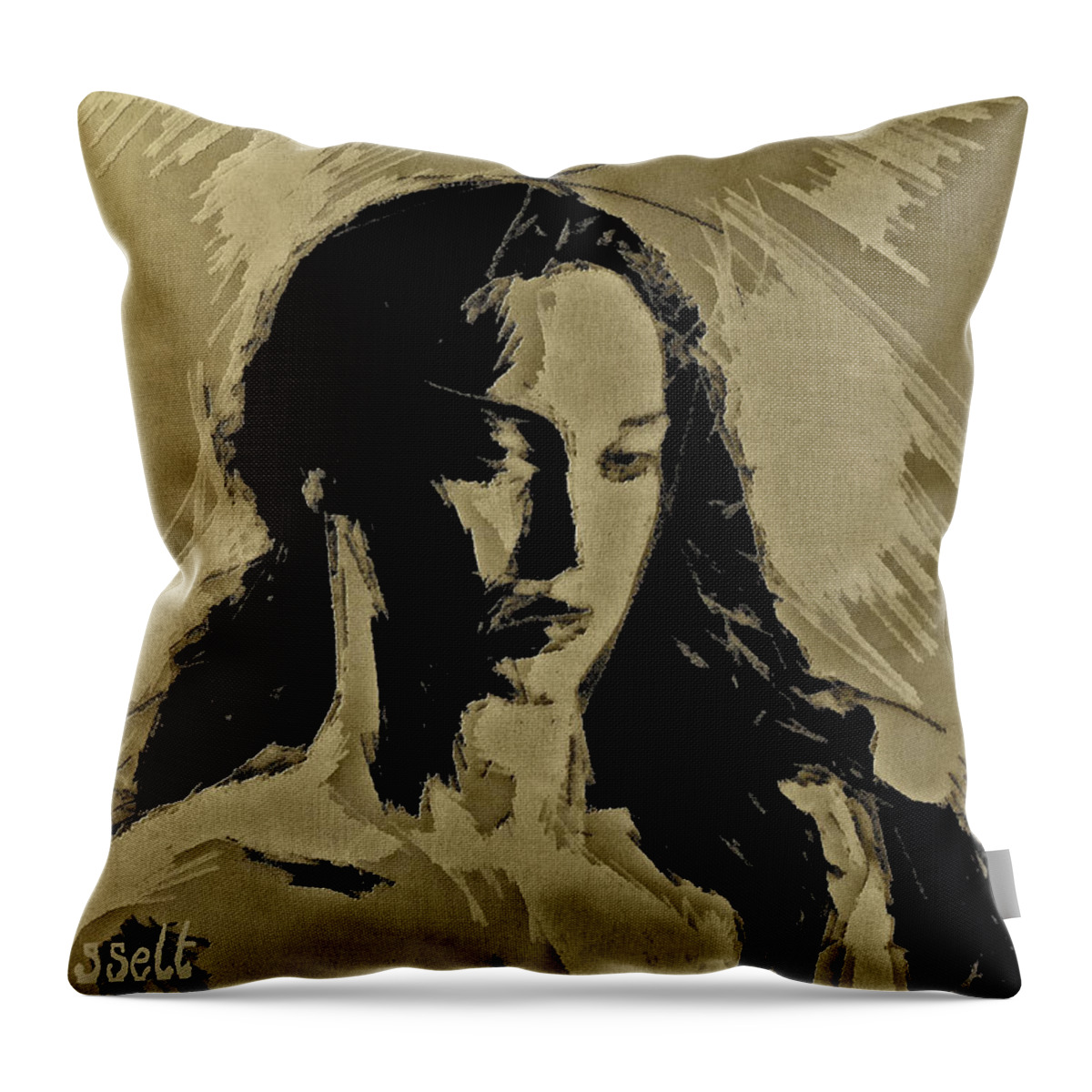 Portrait Throw Pillow featuring the digital art Gold Portrait Female by Humphrey Isselt