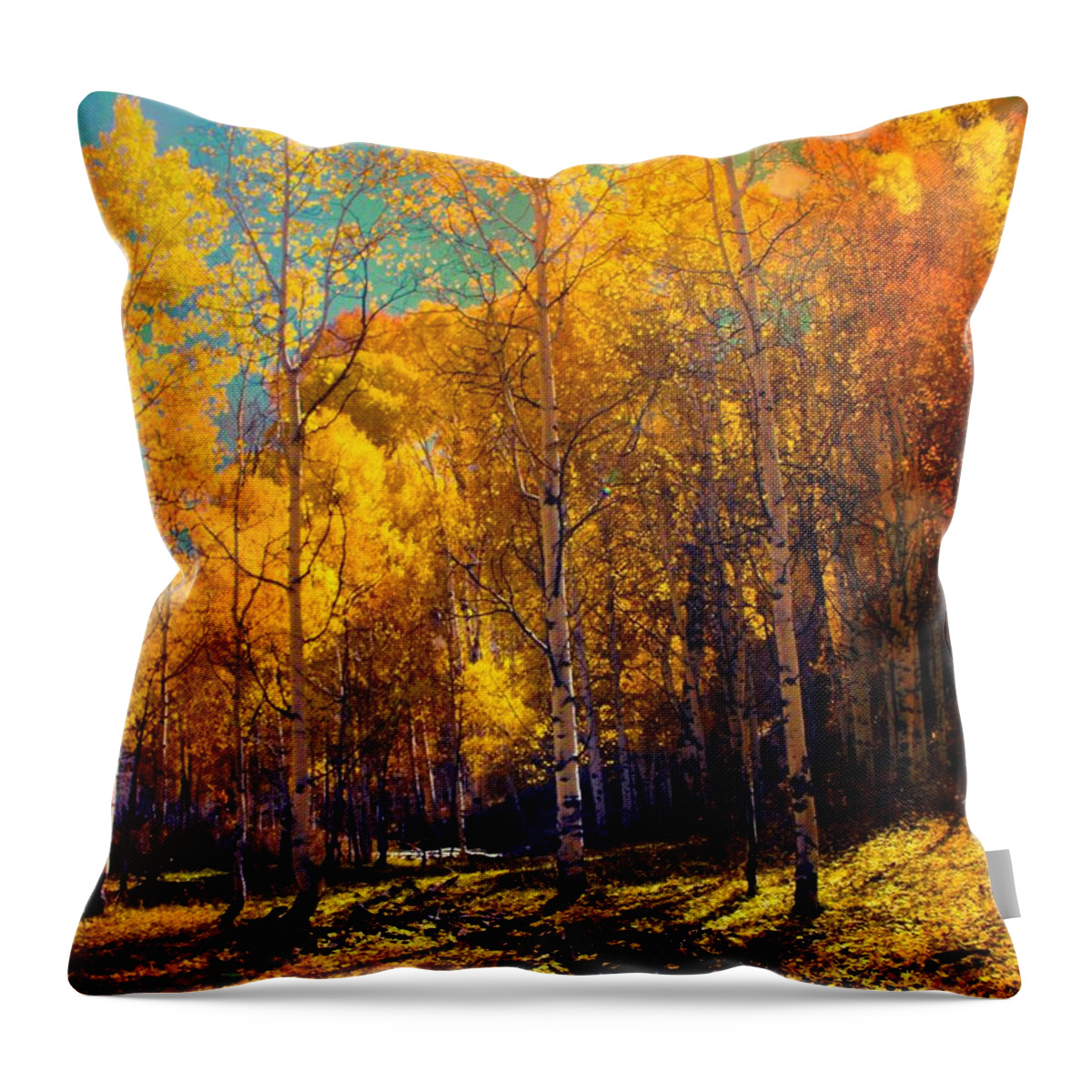 Golden Aspens Uncompahgre Plateau Colorado Throw Pillow featuring the digital art Golden Aspens by Annie Gibbons