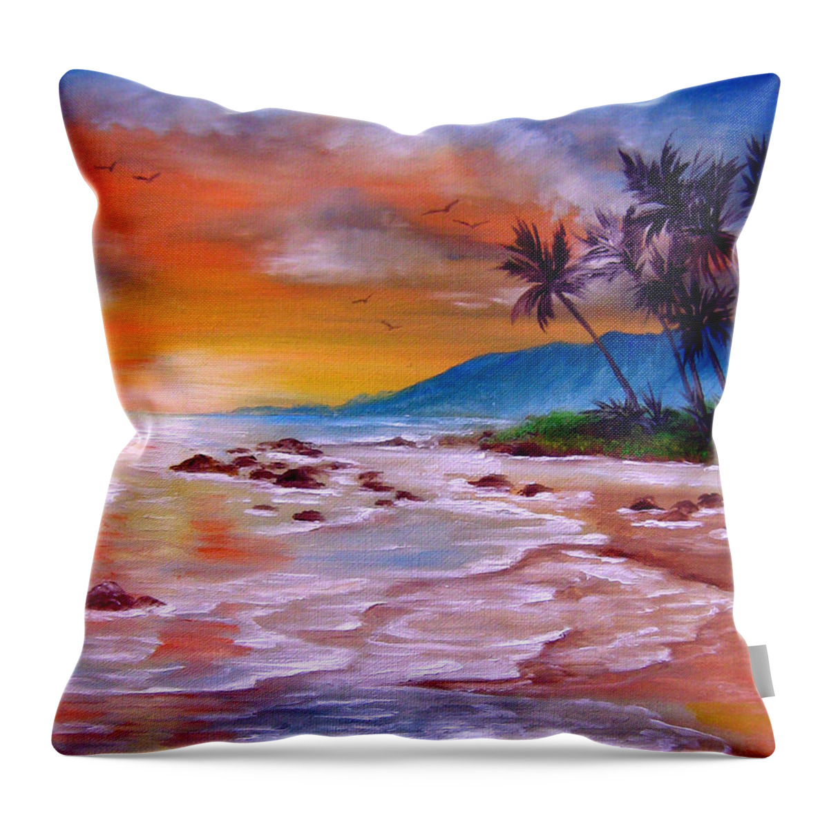 Tropical Throw Pillow featuring the painting Golden Dawn by Bella Apollonia