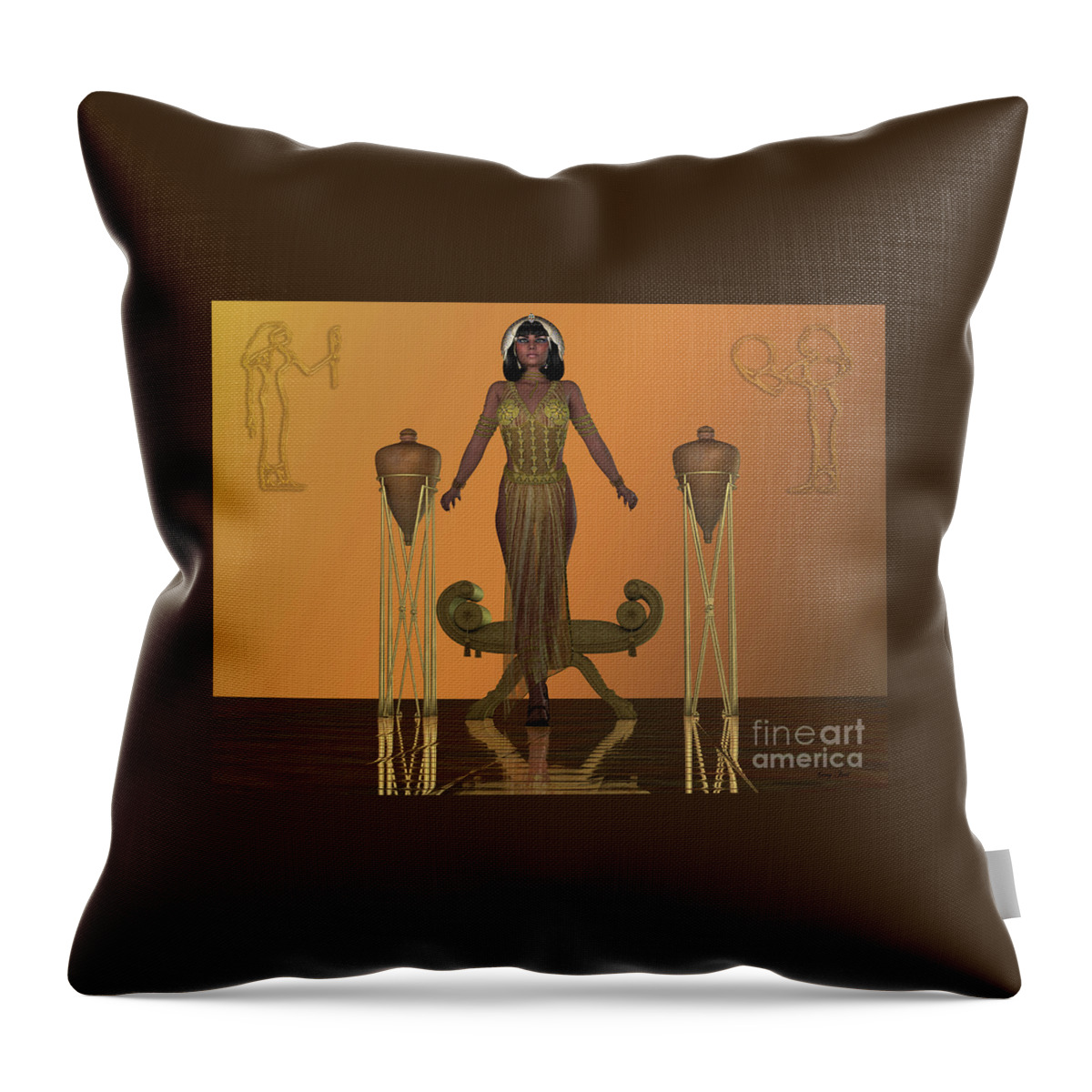3d Illustration Throw Pillow featuring the digital art Golden Egyptian Princess by Corey Ford