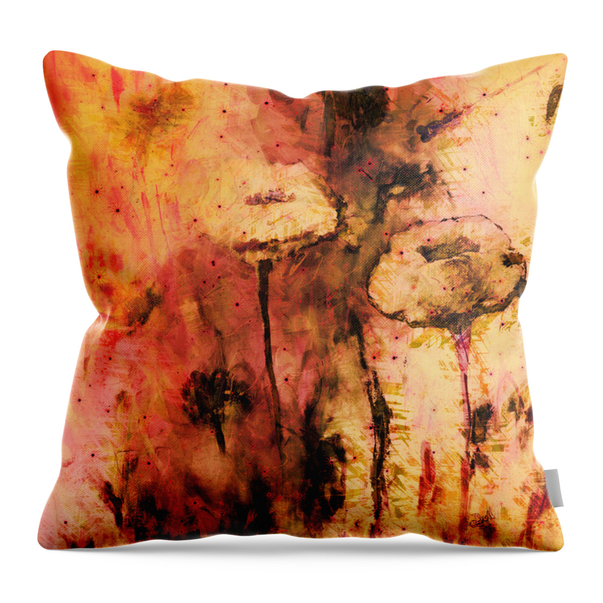 Flowers Throw Pillow featuring the painting Golden Flowers by Claire Bull