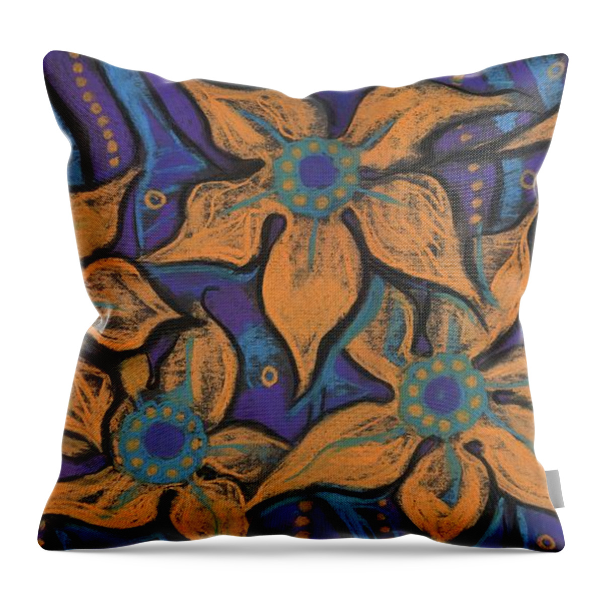 Flower Throw Pillow featuring the painting Golden Flowers by Julia Khoroshikh