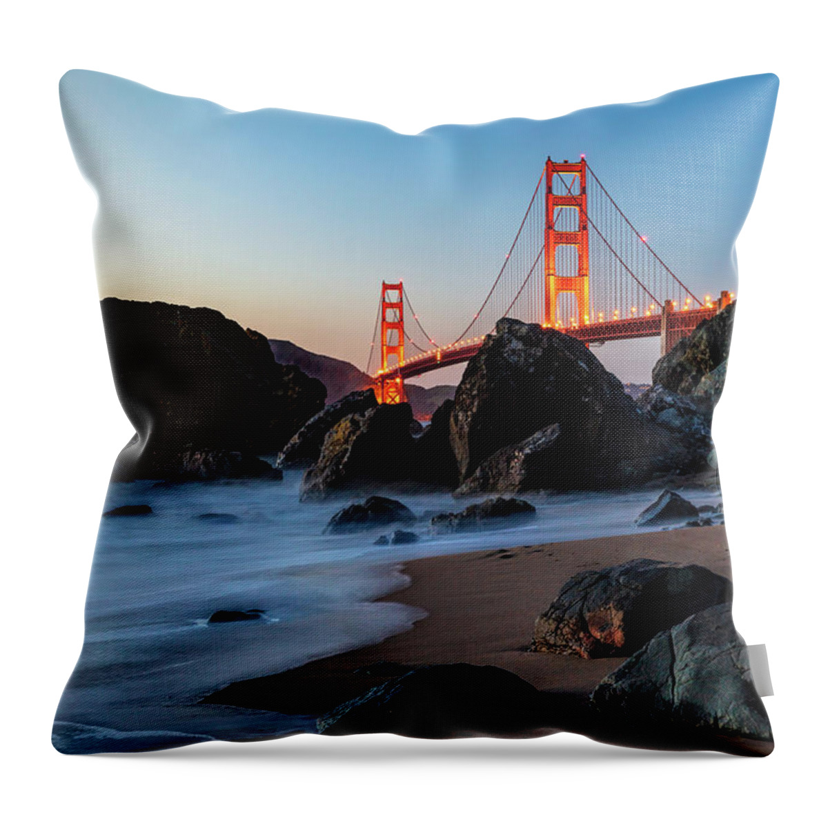 San Francisco Throw Pillow featuring the photograph Golden Gate Blue Hour by Mike Centioli