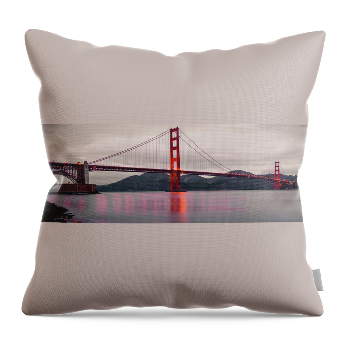 Panoramic Throw Pillow featuring the photograph Golden Gate Panoramic Artwork - San Francisco California by Gregory Ballos