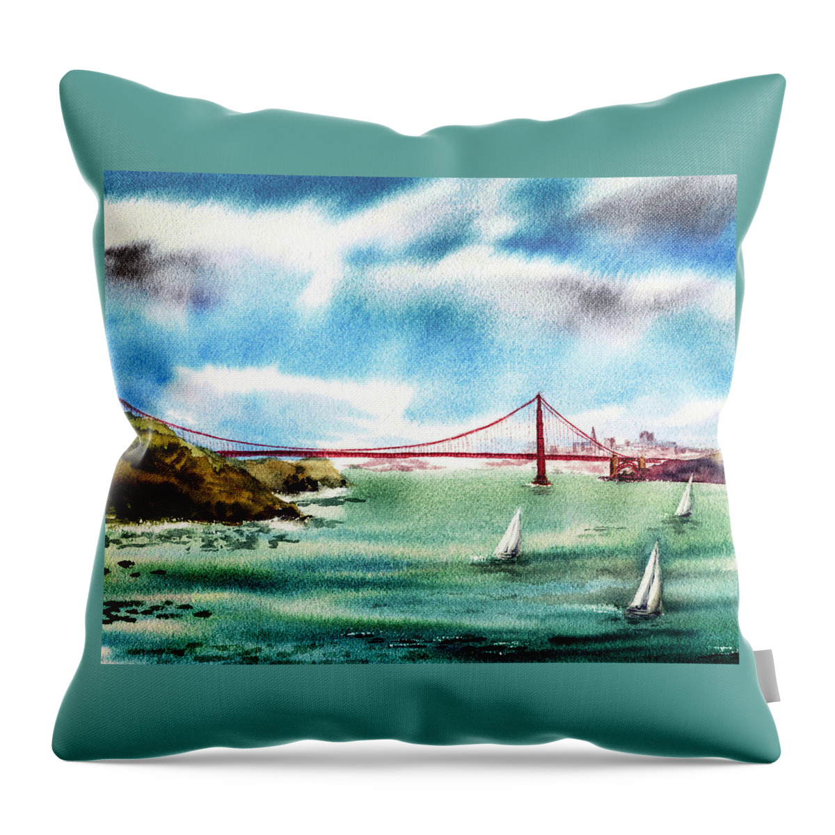 Golden Gate Throw Pillow featuring the painting Golden Gates Of San Francisco by Irina Sztukowski