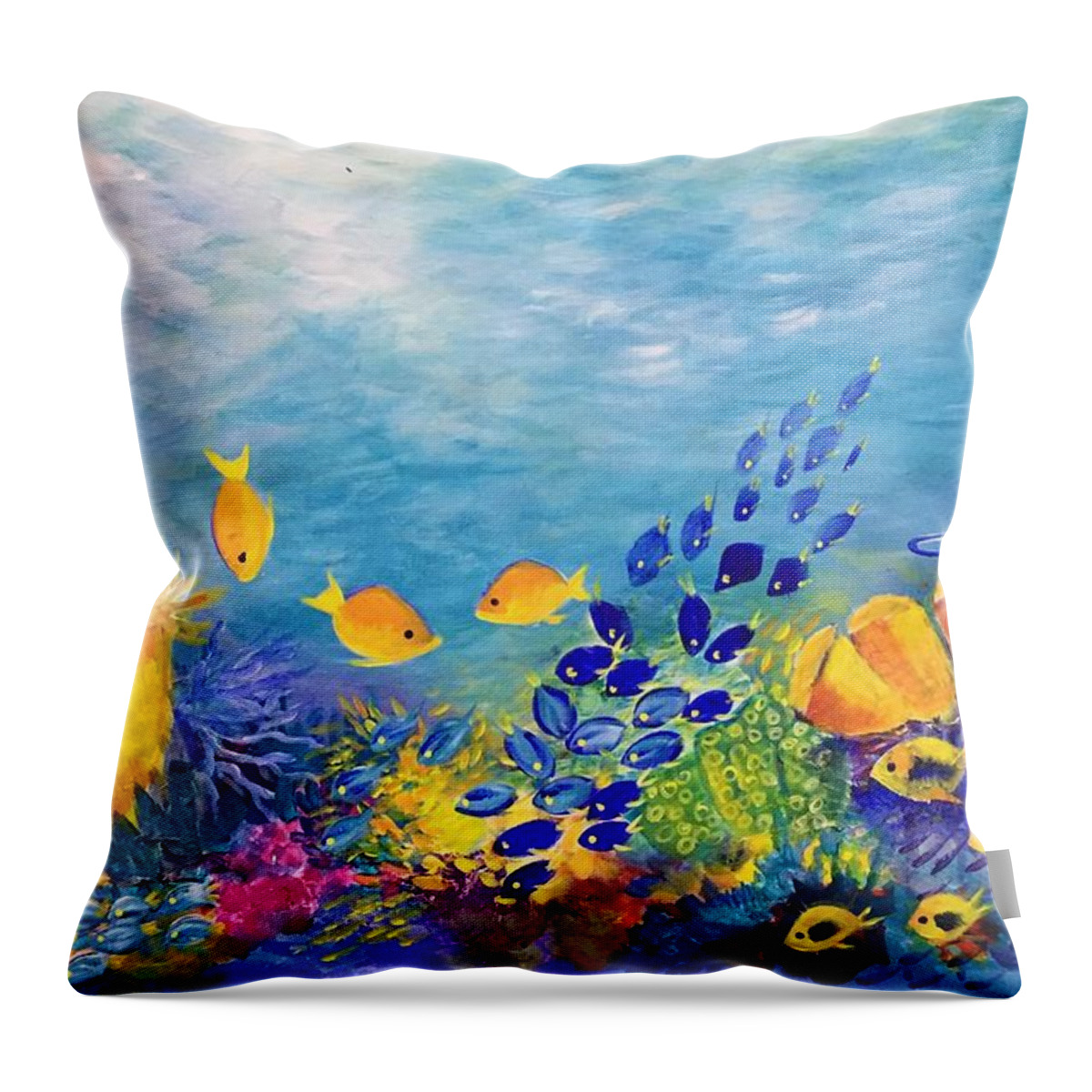 Coral Throw Pillow featuring the painting Golden Glow by Lyn Olsen