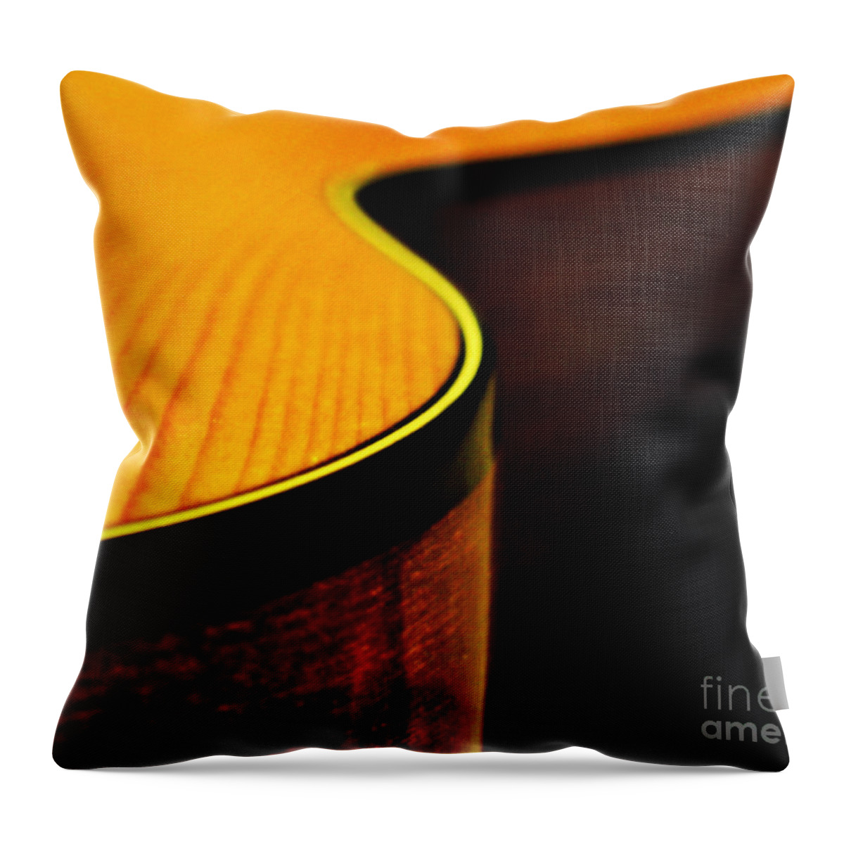Abstract Throw Pillow featuring the photograph Golden Guitar Curve by Deborah Smith