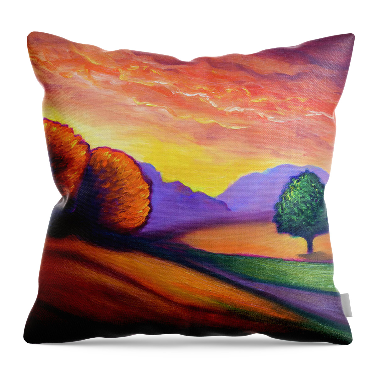 Golden Hour Throw Pillow featuring the painting Golden hour landscape by Lilia S