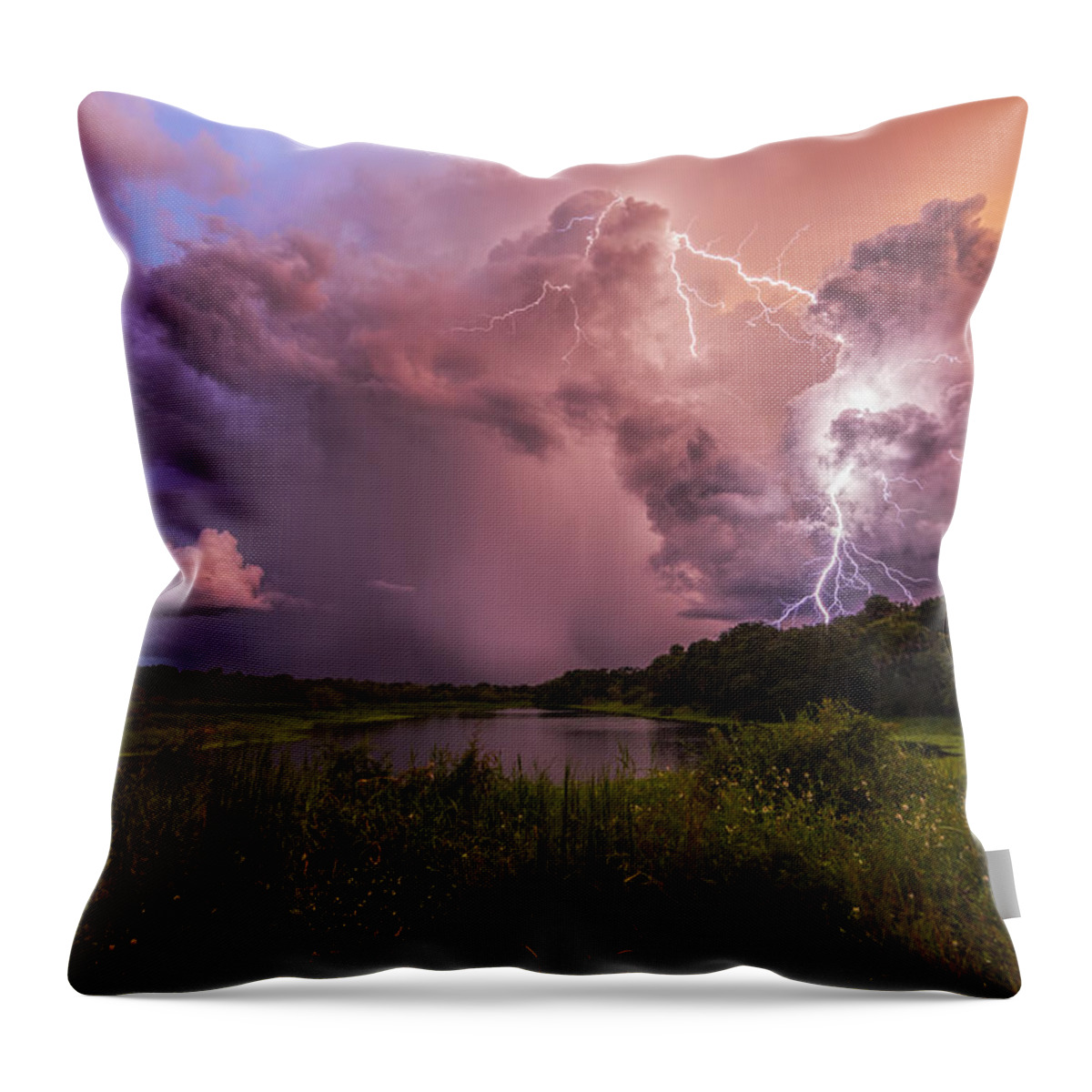 Lightning Throw Pillow featuring the photograph Golden Hour On Fire by Justin Battles