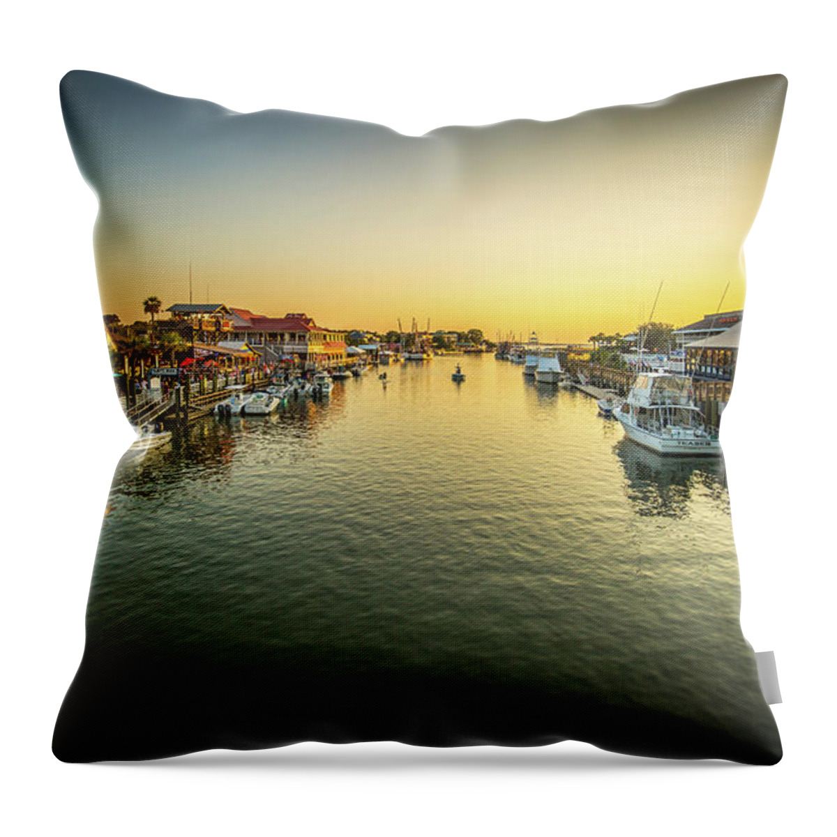 Shem Creek Throw Pillow featuring the photograph Golden Hour on Shem Creek by Donnie Whitaker