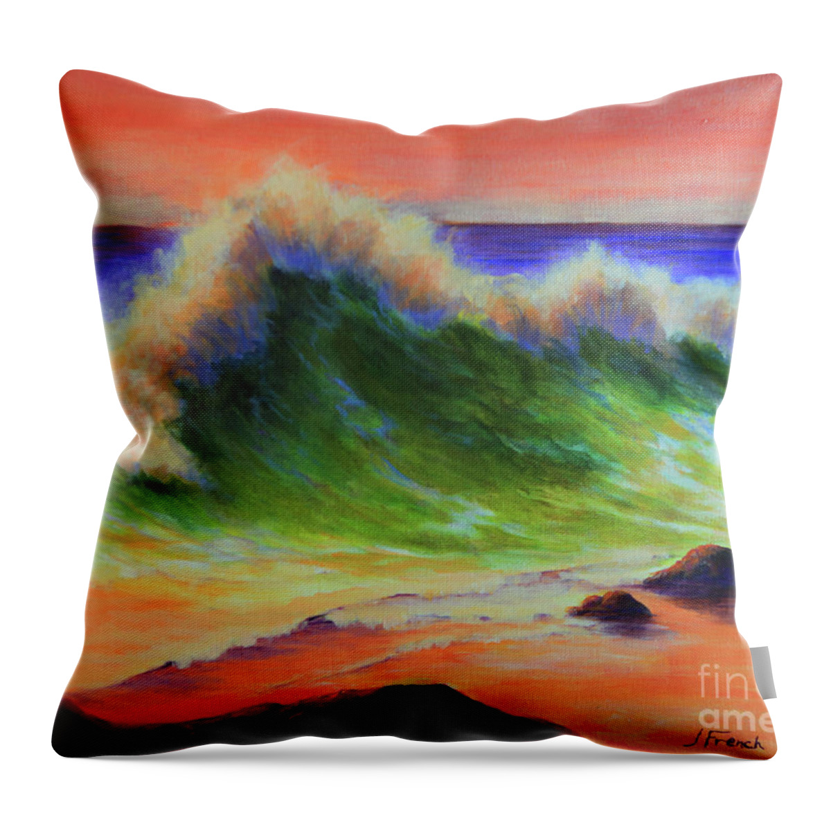 Art Throw Pillow featuring the painting Golden Hour Sea by Jeanette French