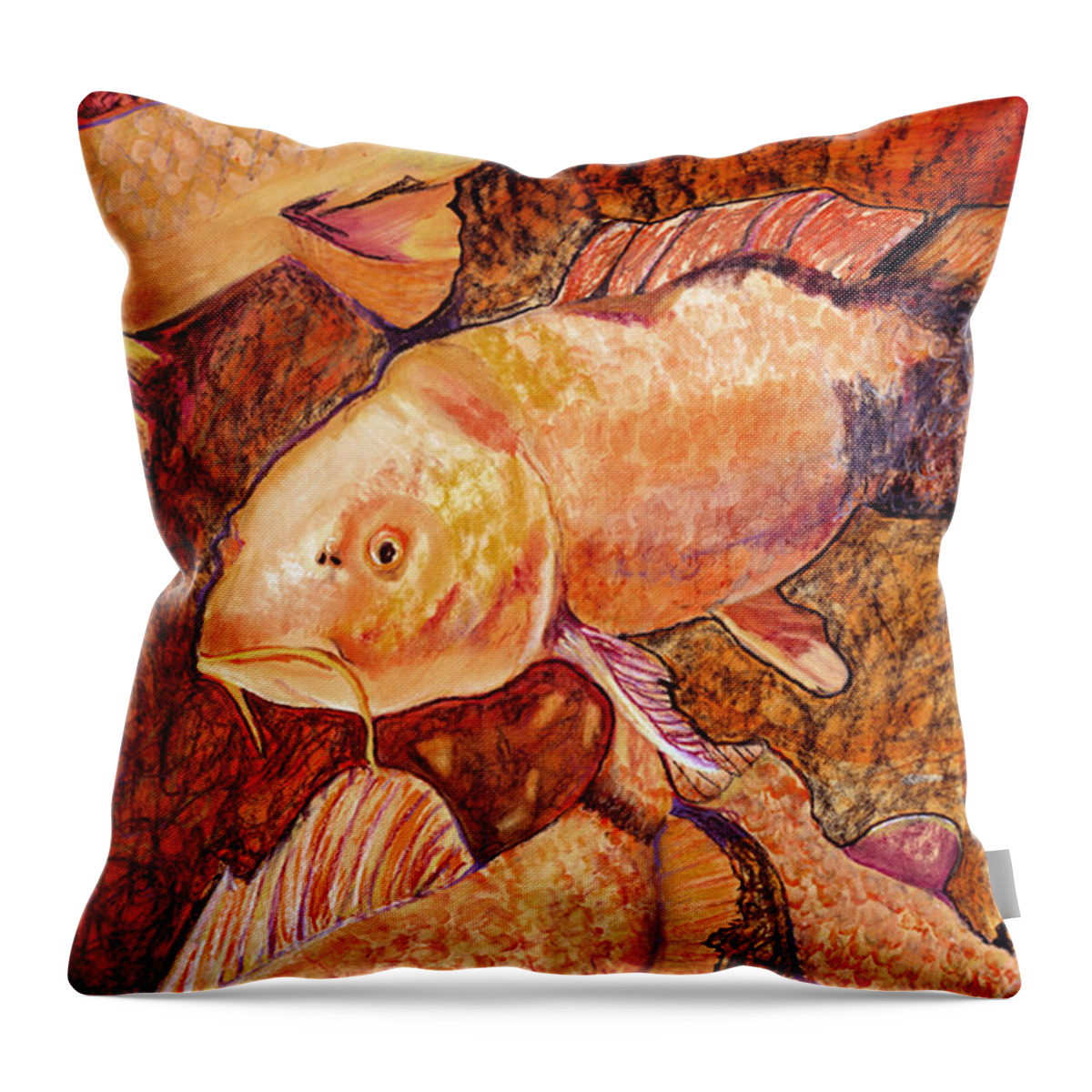 Fish Throw Pillow featuring the painting Golden Koi by Pat Saunders-White